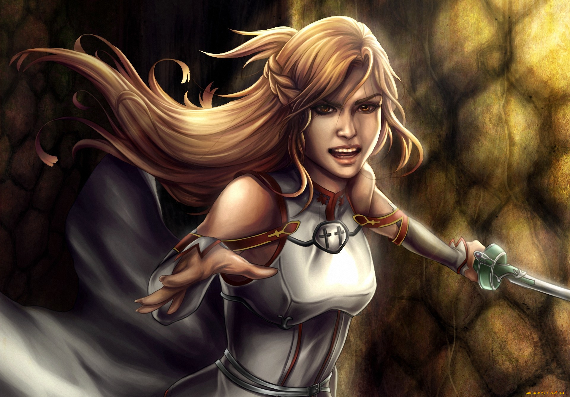 аниме, sword, art, online, девушка, меч, волосы