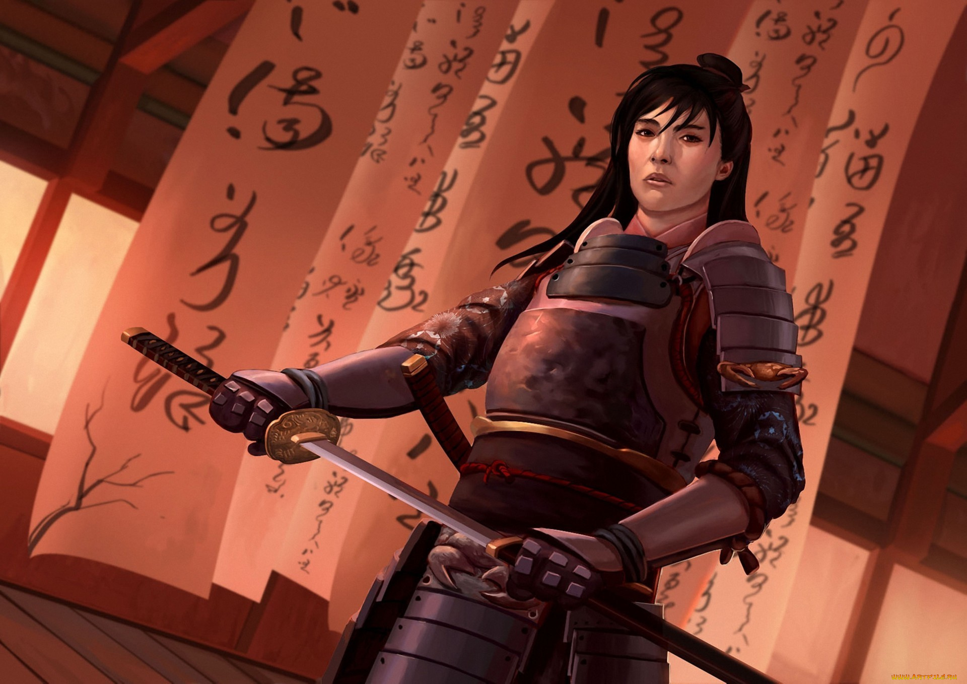 фэнтези, люди, меч, доспехи, самурай, катана