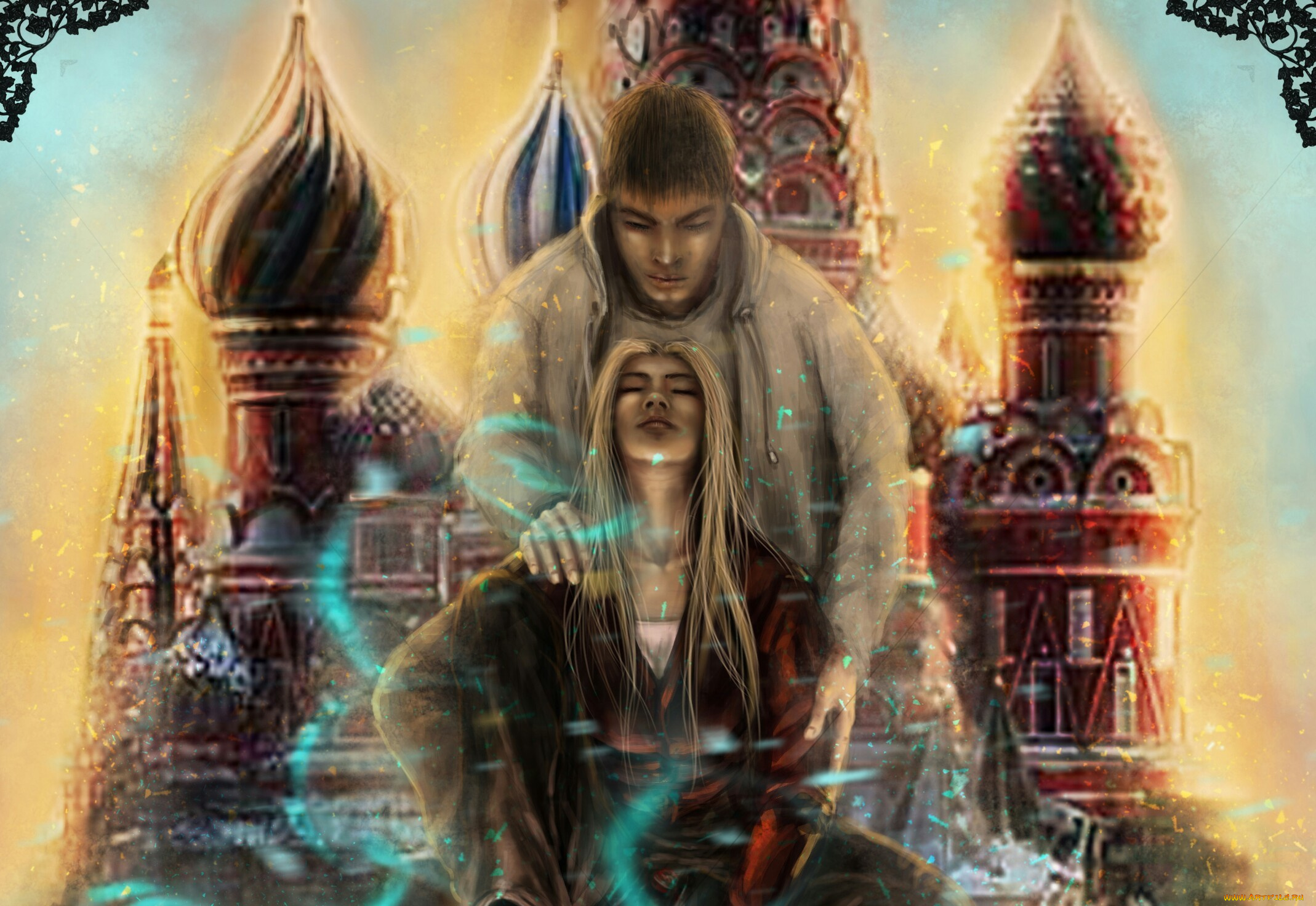 фэнтези, люди, собор, парень, девушка