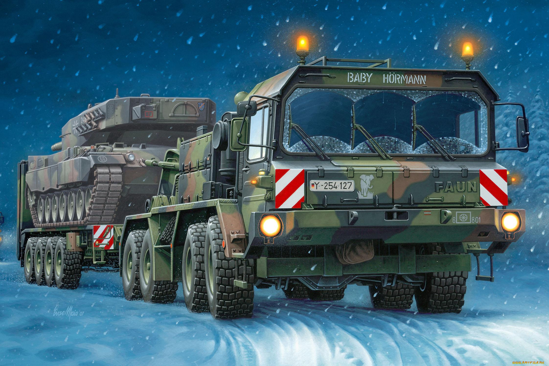 рисованные, армия, тягач