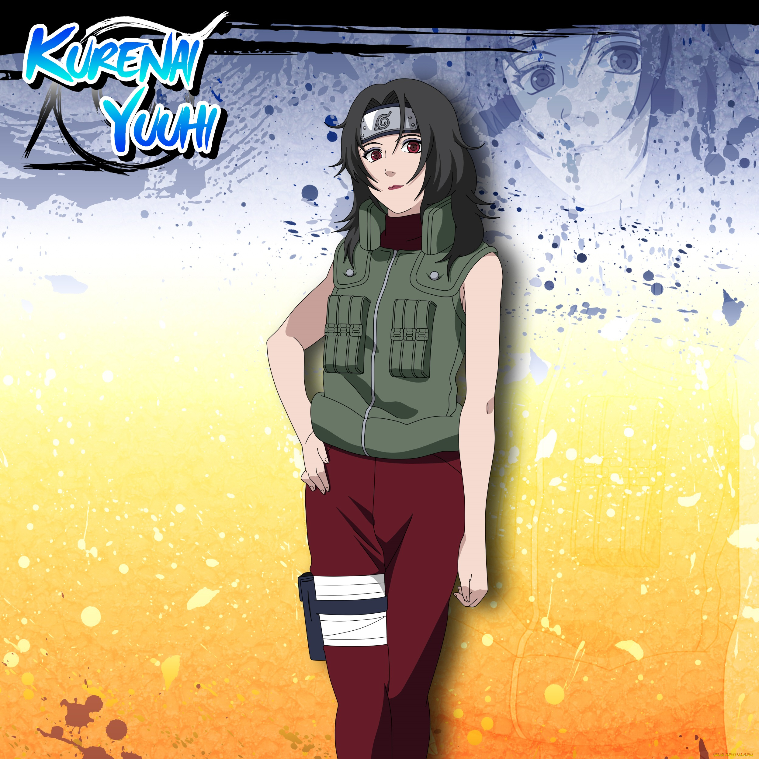 аниме, naruto, куренай, юхи, девушка, персонаж, арт, взгляд, поза, шатенка