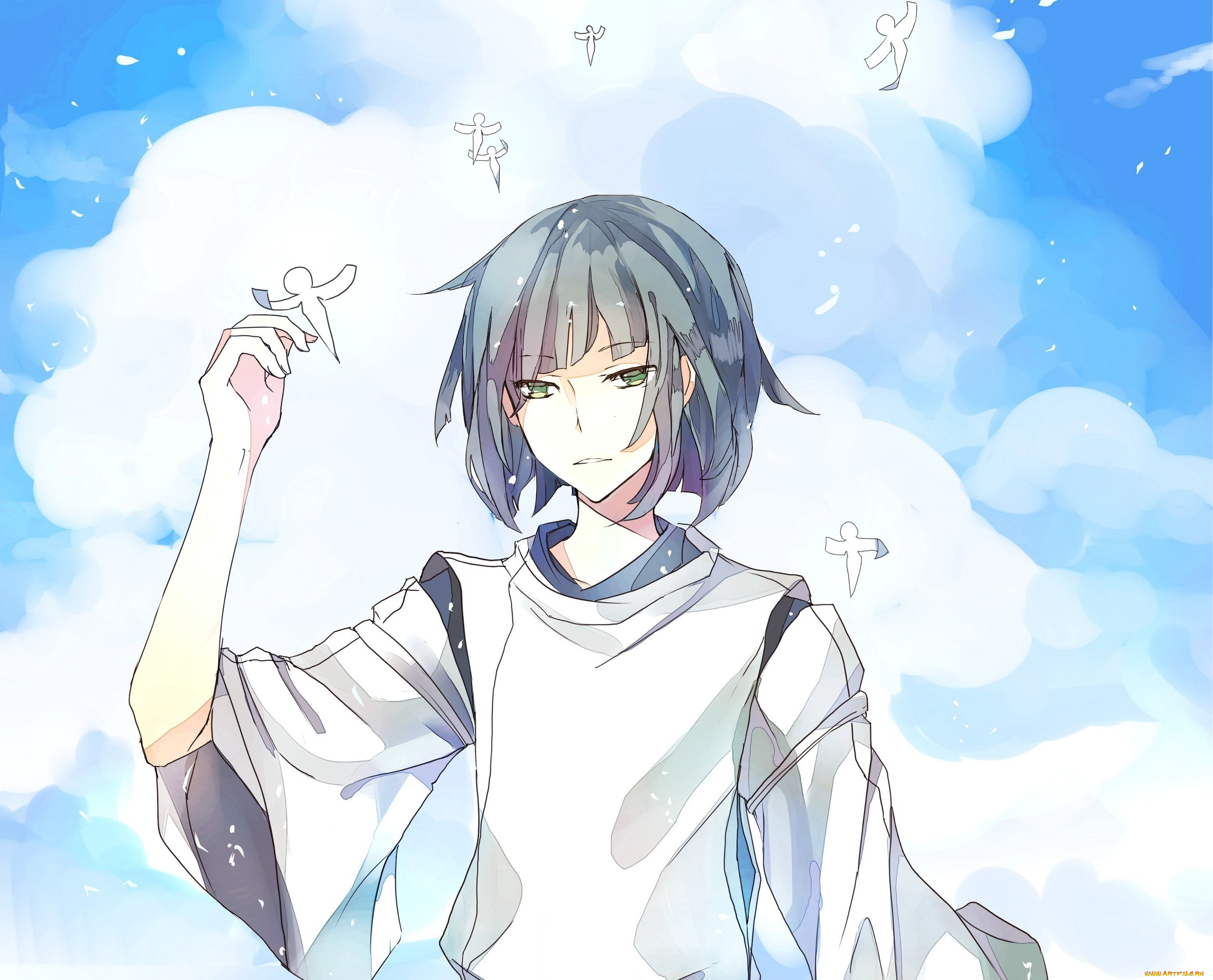 аниме, spirited, away, парень, хаку, iya-chen, haku, небо, дух, реки, хаяо, миядзаки, облака, spirited, away, унесенные, призраками, арт