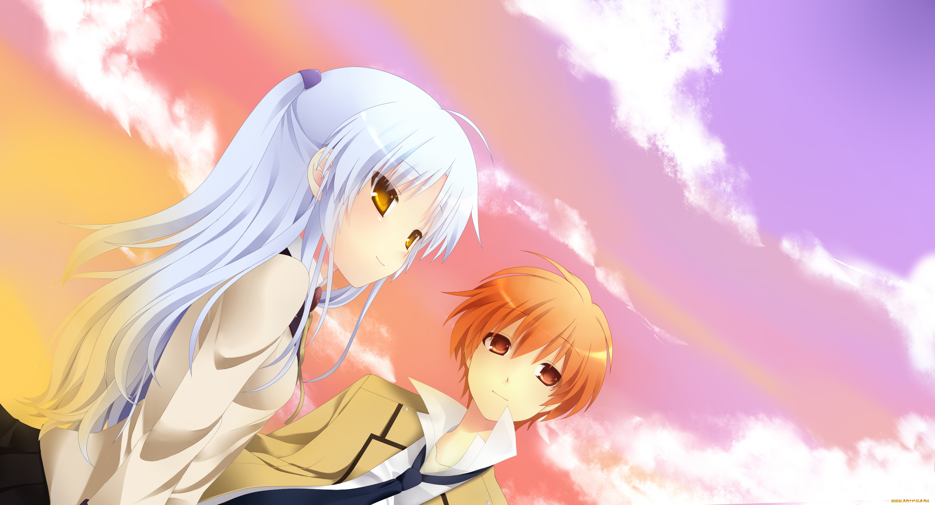 аниме, angel, beats, art, angel, beats, закат, otonashi, yuzuru, tachibana, kanade, парень, девушка, etou, школьники