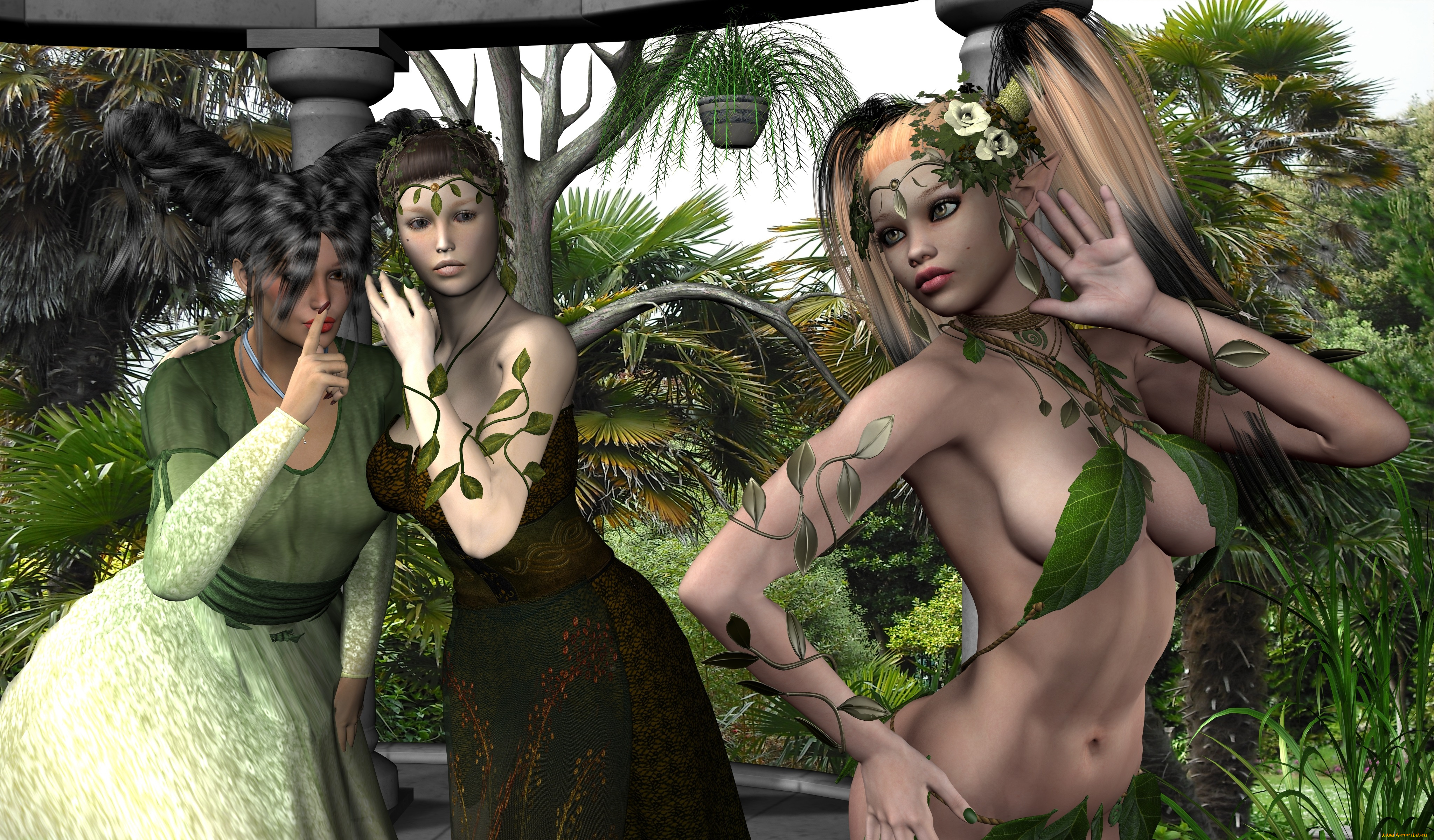 3д, графика, elves, , эльфы, эльфийка, девушки