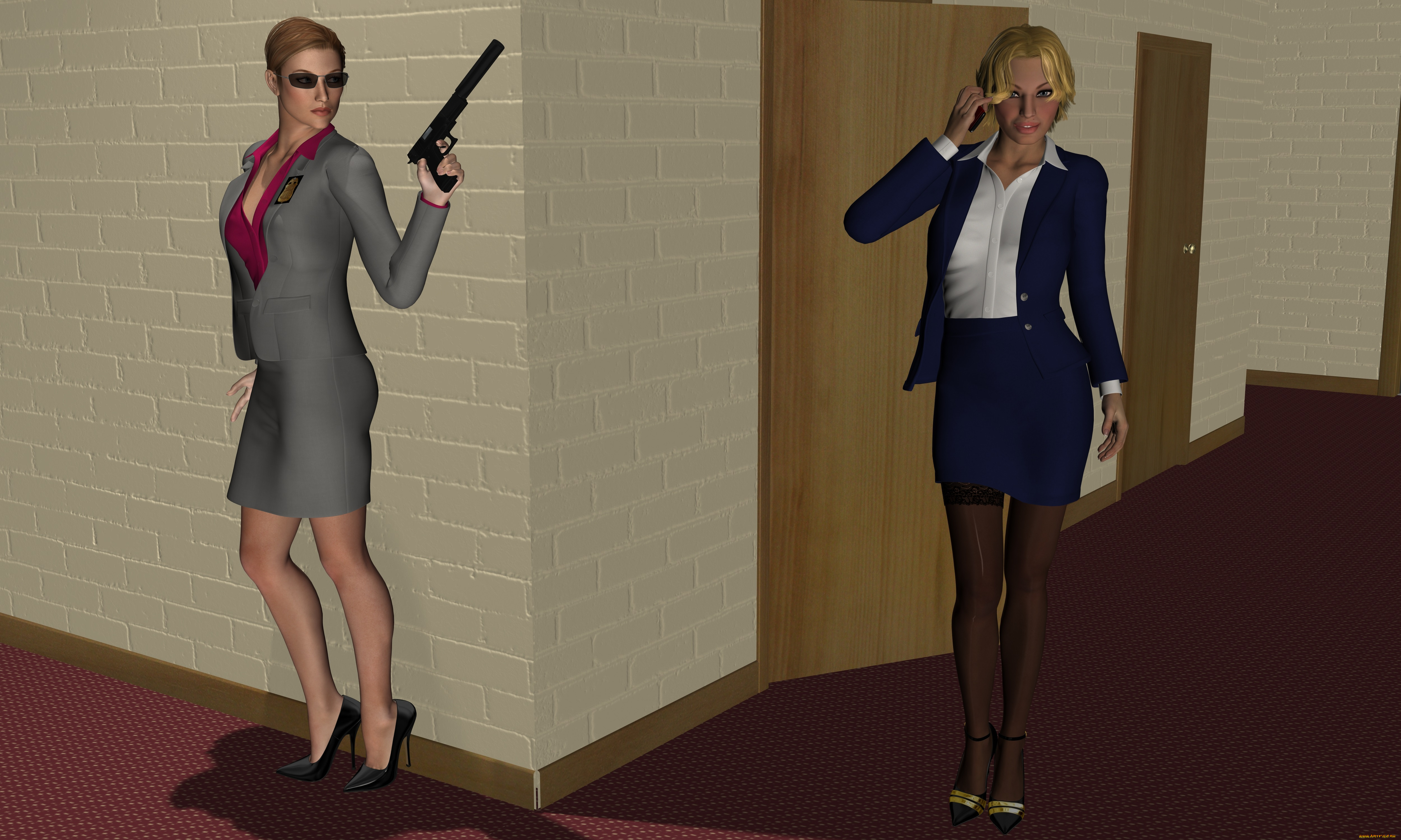 observers, 3д, графика, fantasy, , фантазия, оружие, коридор, девушки