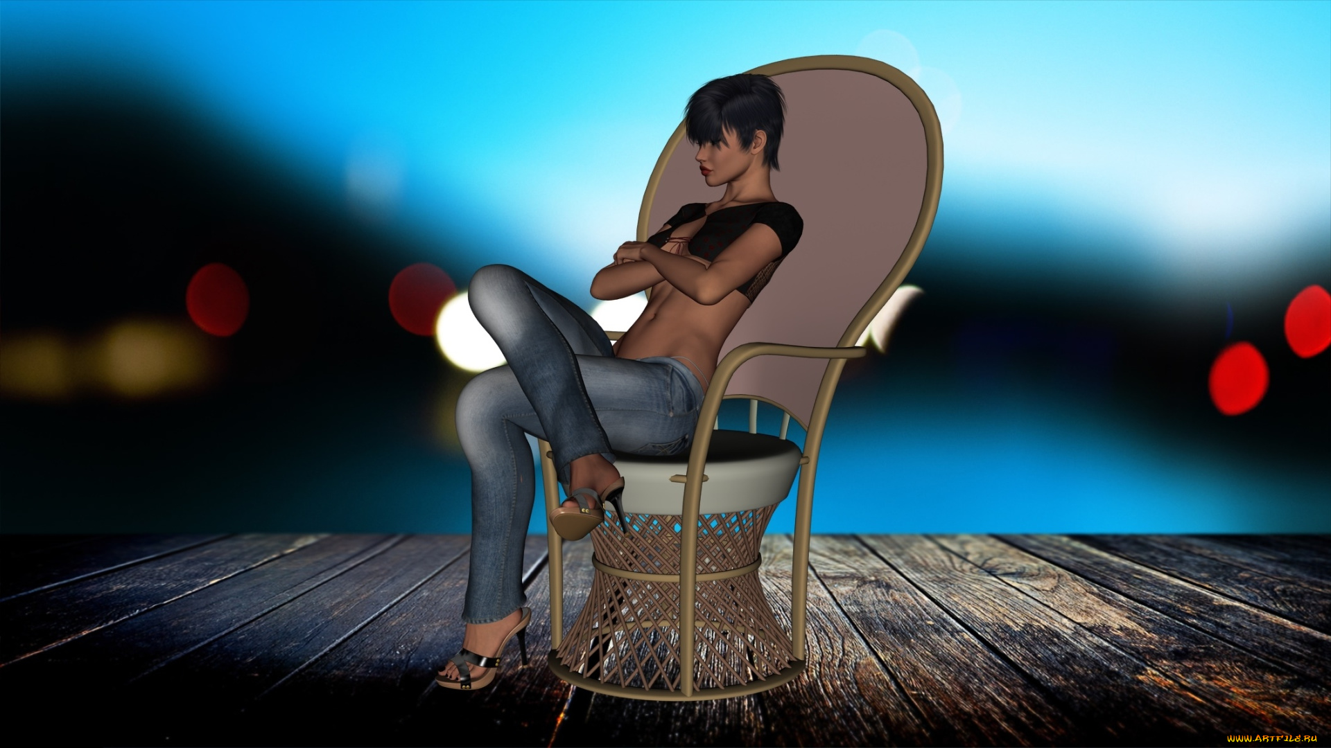 3д, графика, люди, , people, девушка, взгляд, фон, кресло