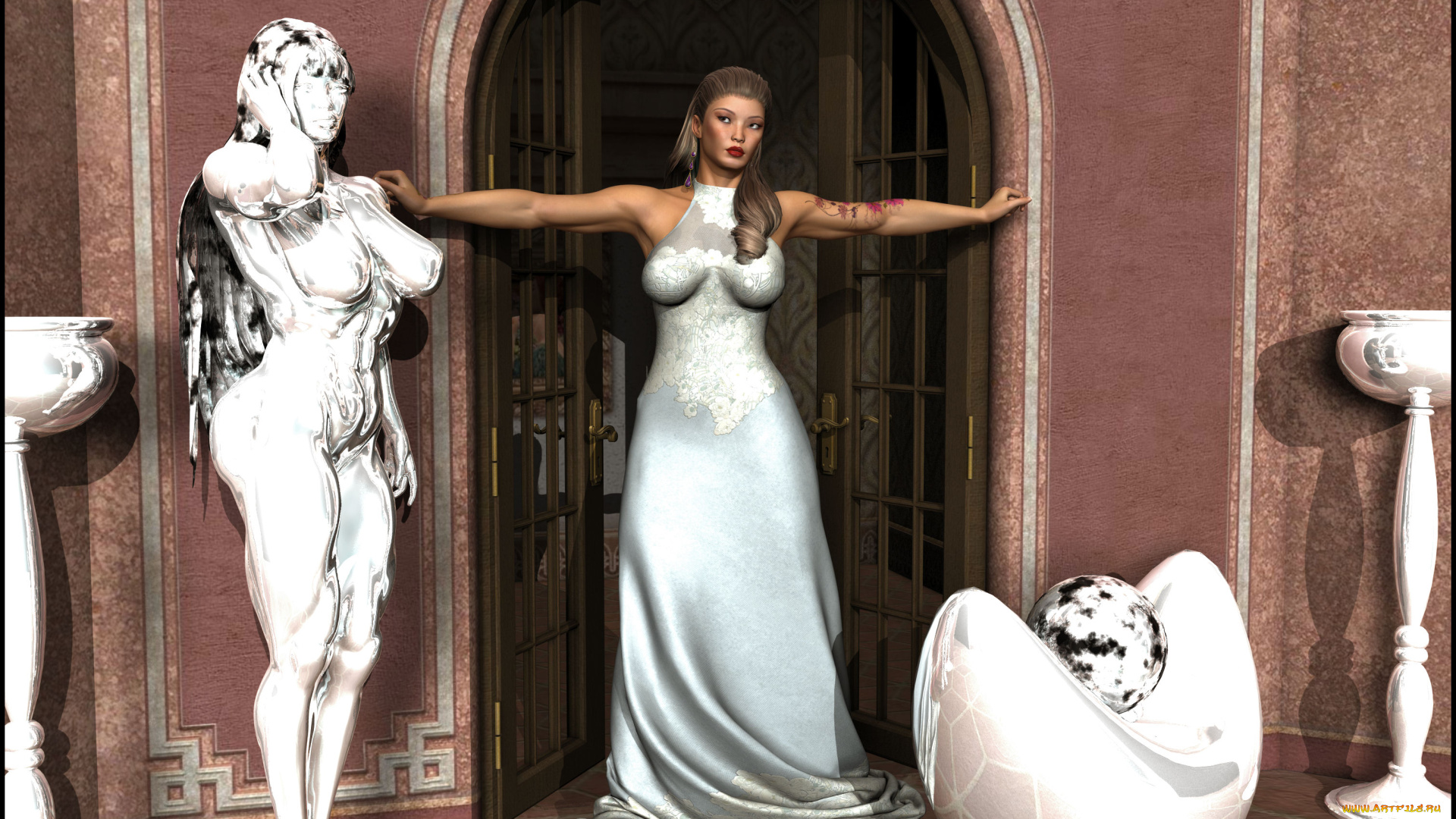 3д, графика, люди, , people, тату, фон, взгляд, девушка