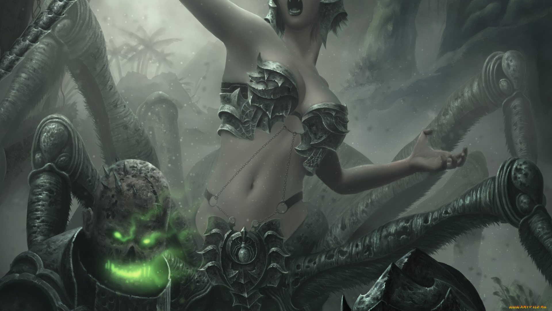 3д, графика, существа, , creatures, демон, оружие, девушка, паук