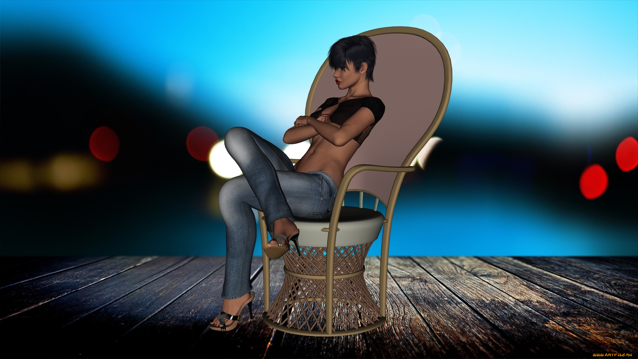 3д, графика, люди, , people, девушка, взгляд, фон, кресло