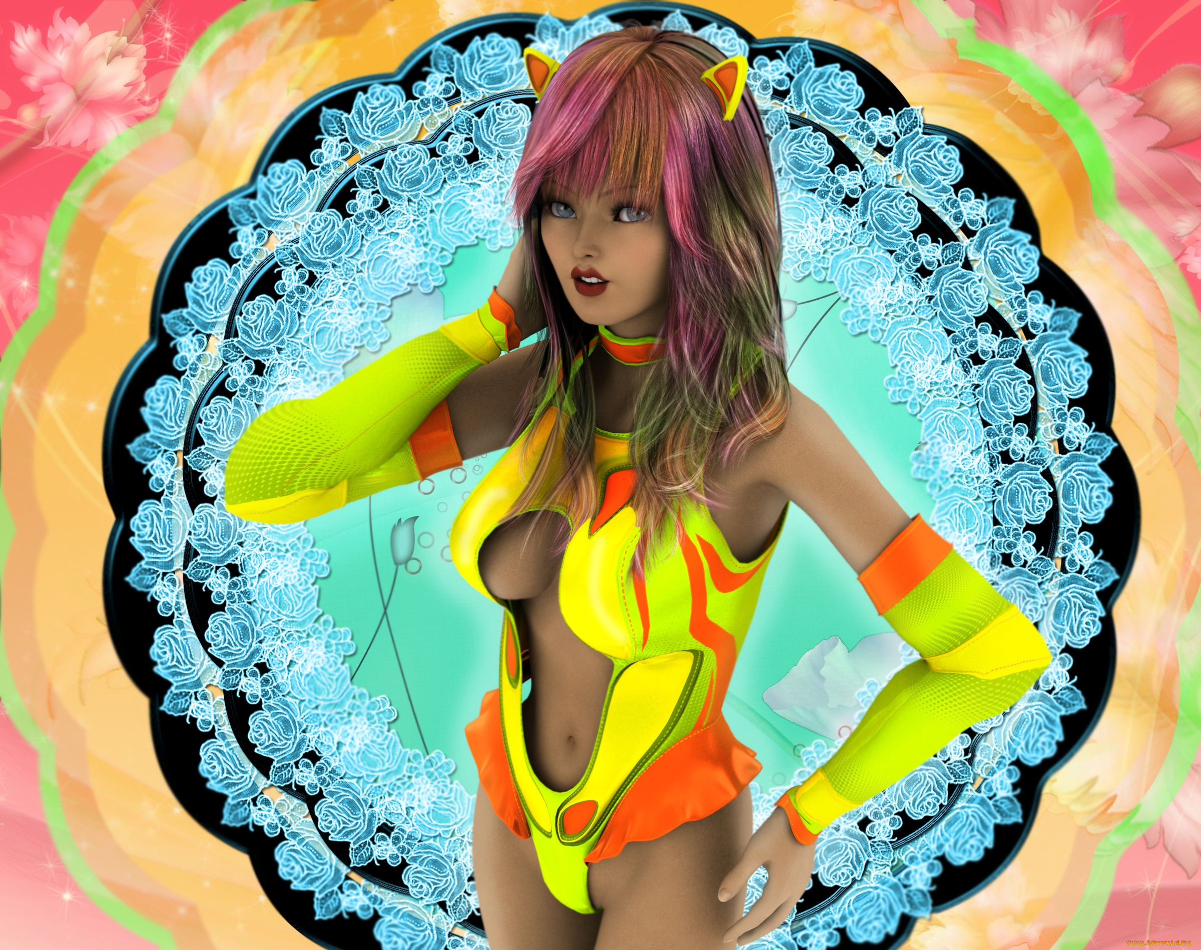 3д, графика, эльфы, , elves, фон, взгляд, эльфийка