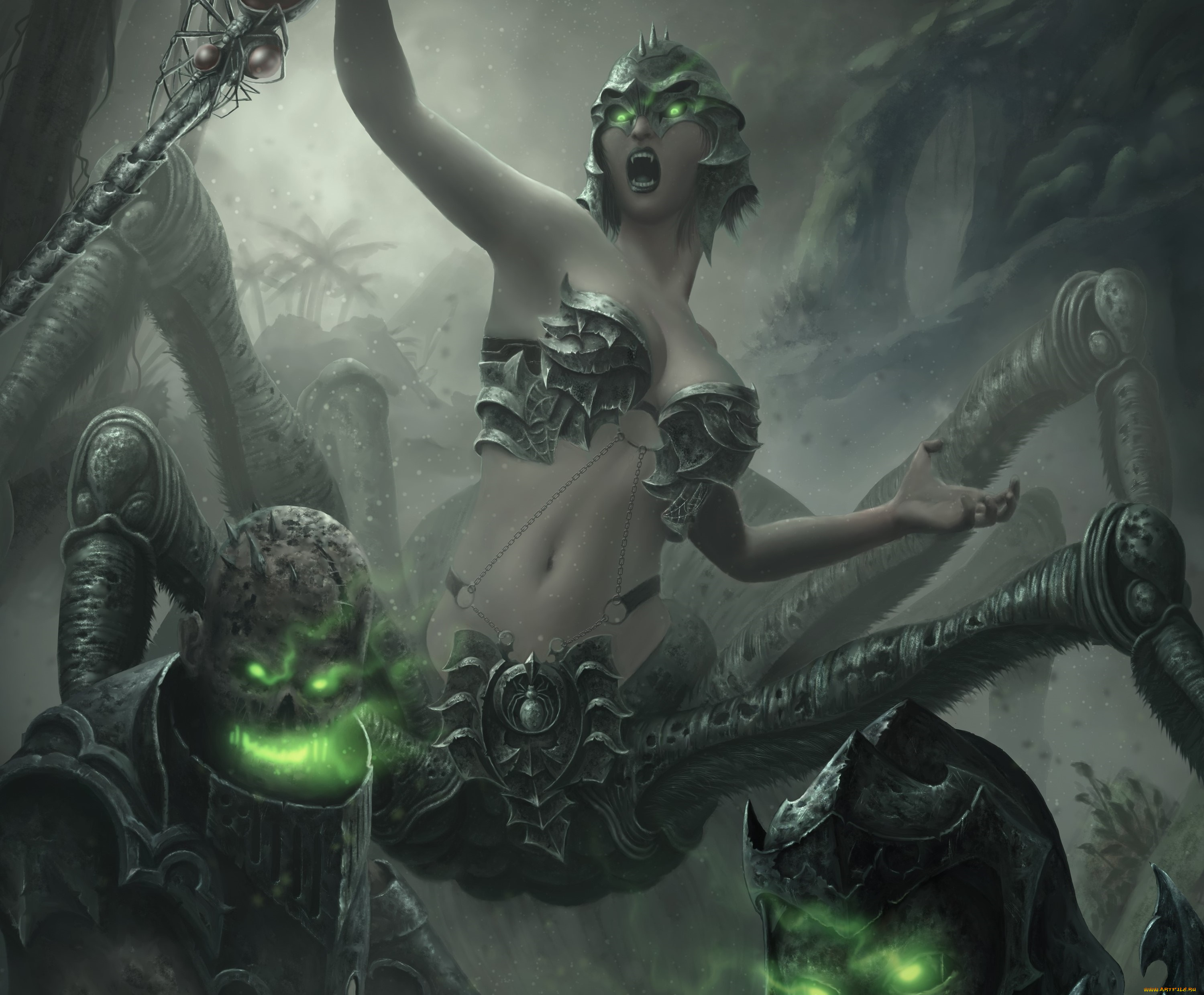 3д, графика, существа, , creatures, демон, оружие, девушка, паук