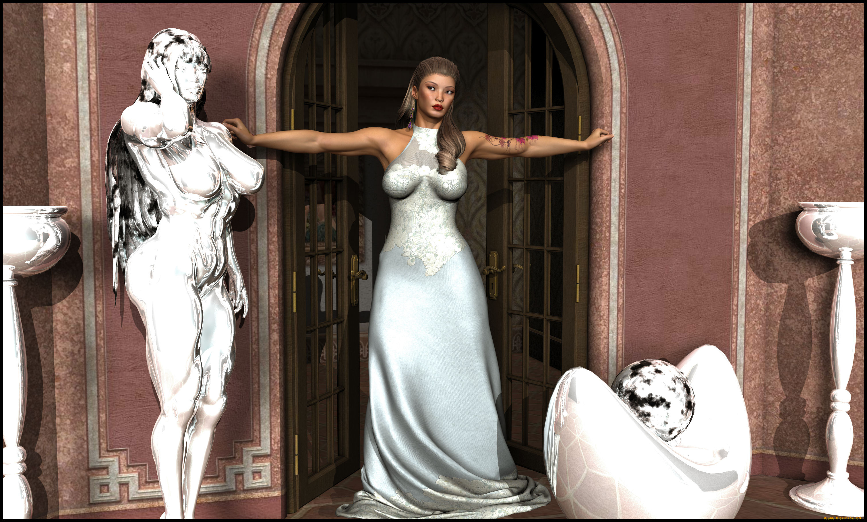 3д, графика, люди, , people, тату, фон, взгляд, девушка