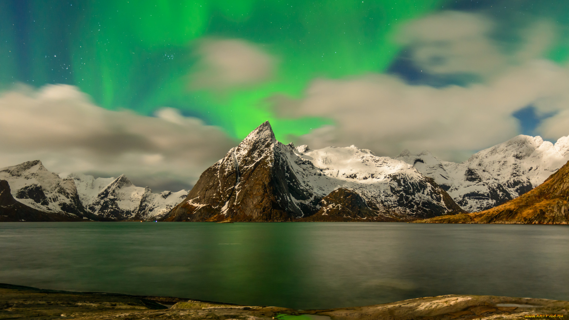 природа, северное, сияние, ночь, сполохи