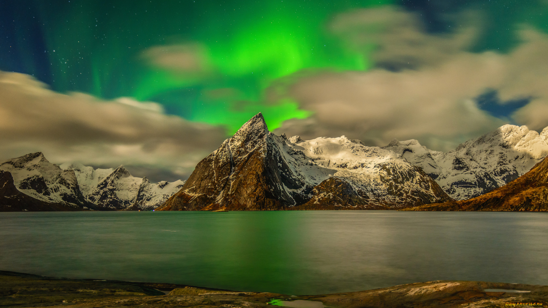природа, северное, сияние, сполохи, ночь
