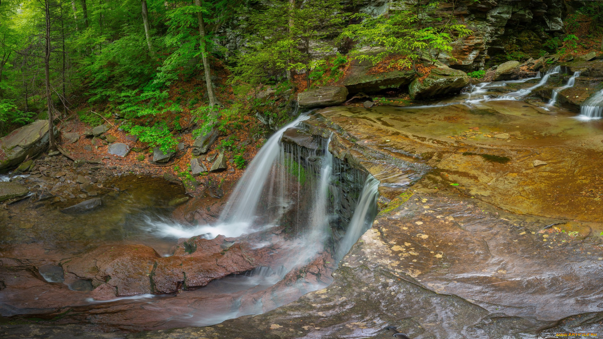 природа, водопады, река, лес, водопад