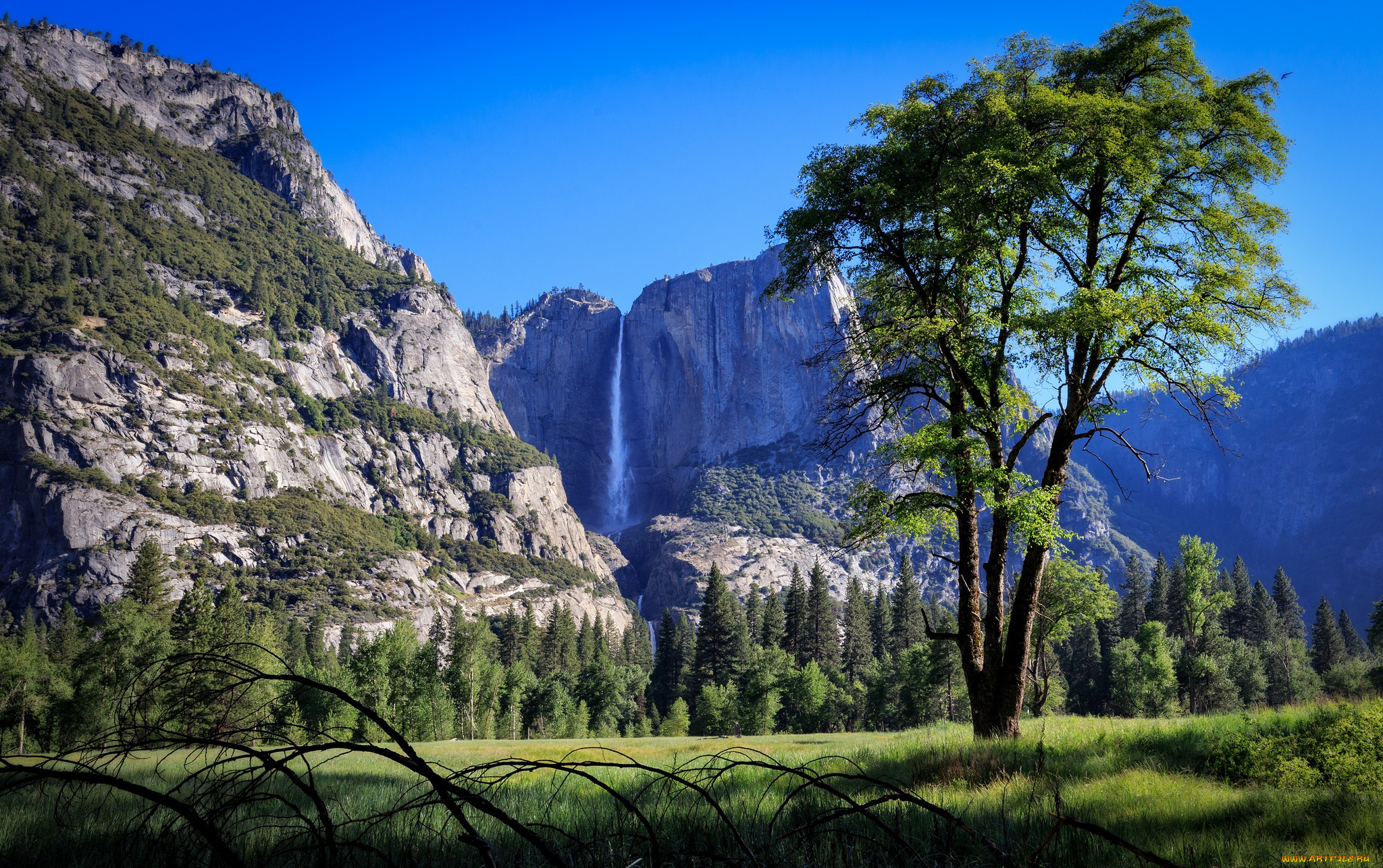 природа, водопады, река, лес, горы, водопад