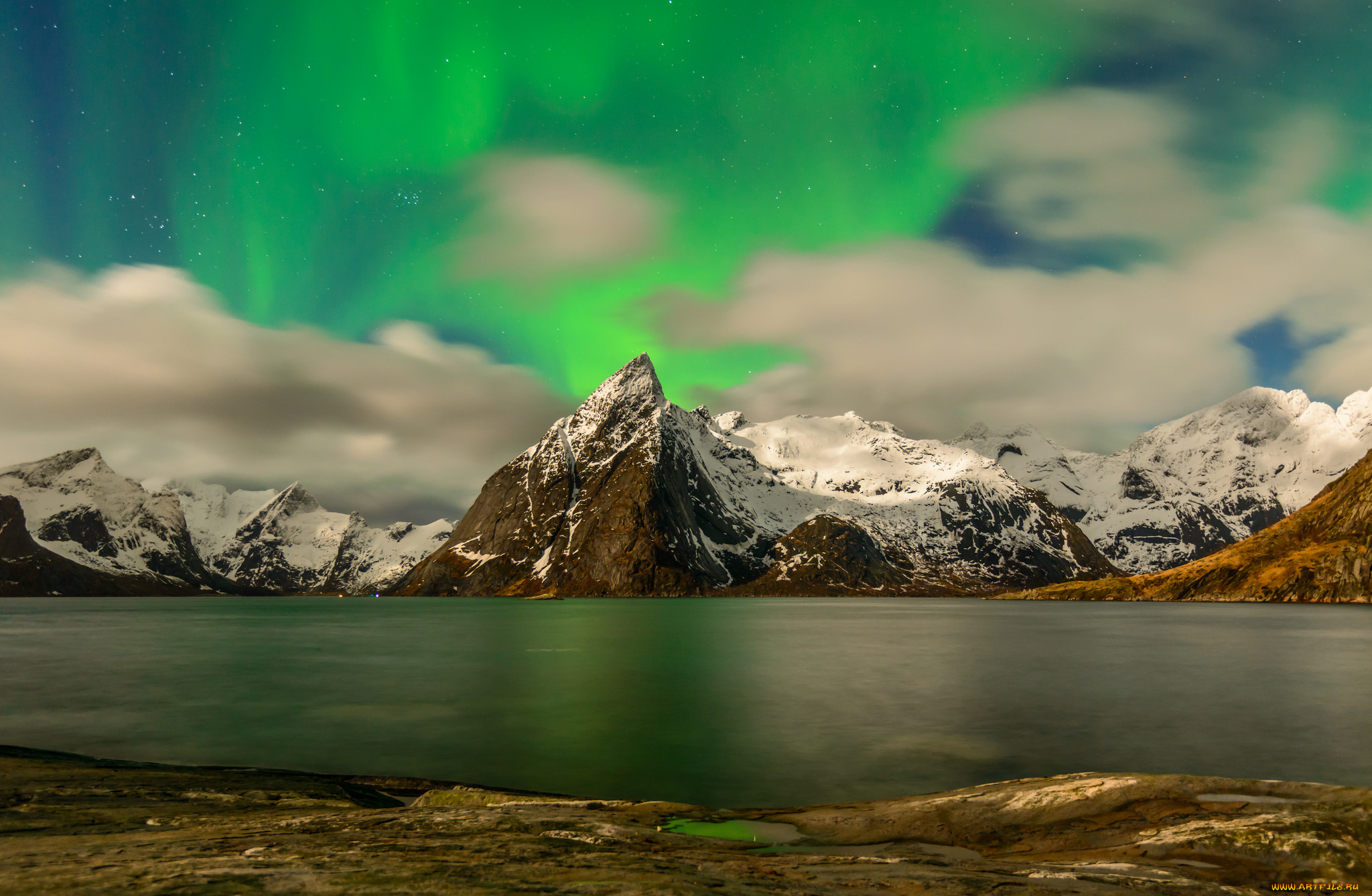 природа, северное, сияние, ночь, сполохи