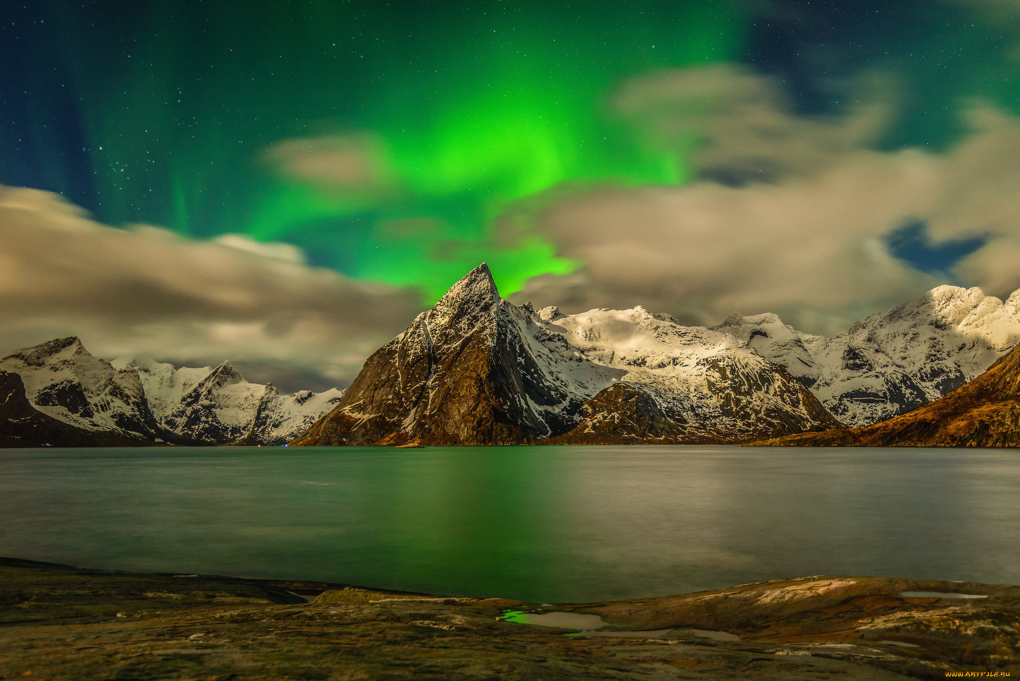 природа, северное, сияние, сполохи, ночь