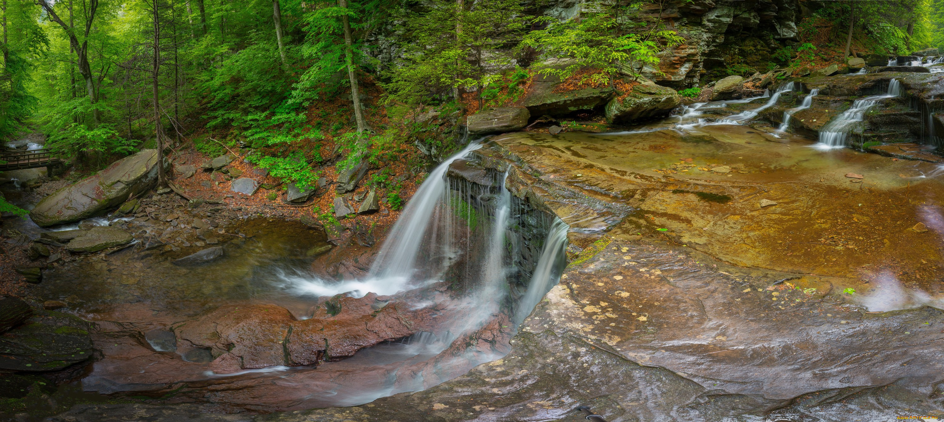 природа, водопады, река, лес, водопад