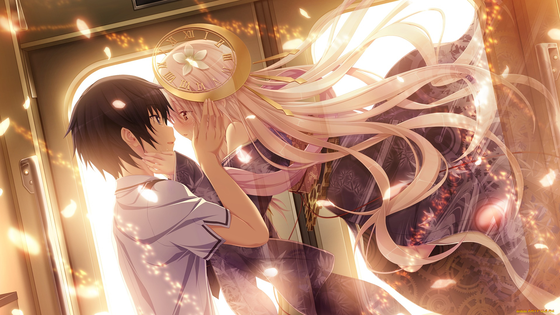 аниме, chrono, clock, взгляд, девушка, фон