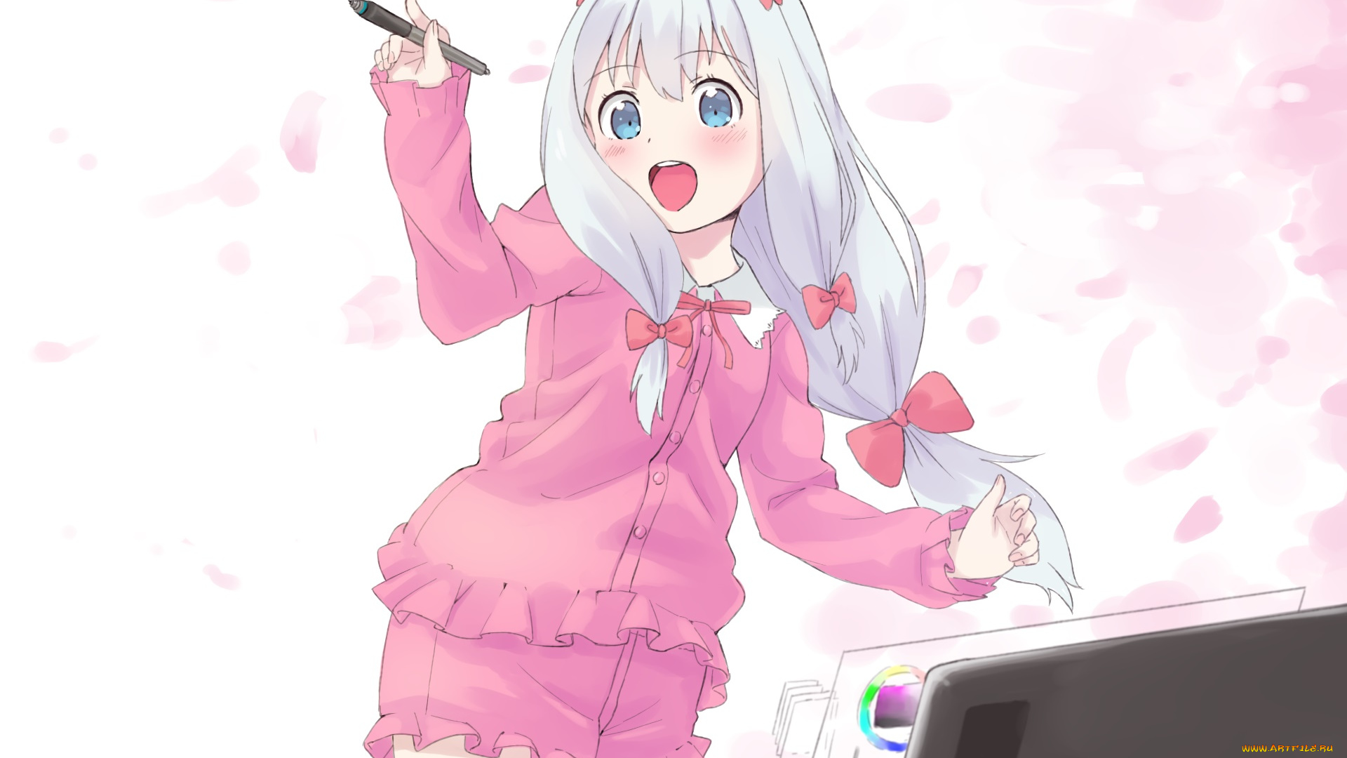 аниме, eromanga-sensei, девушка, взгляд, фон
