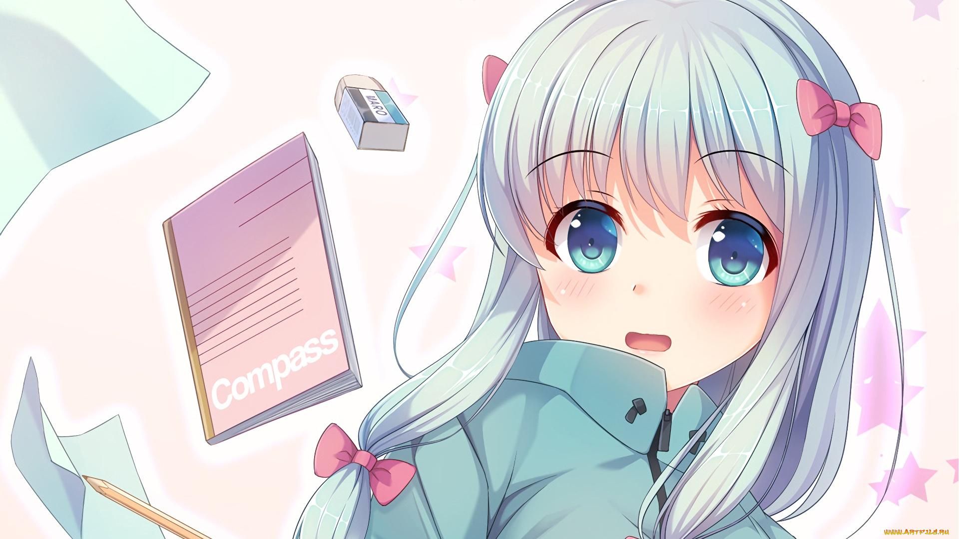 аниме, eromanga-sensei, девушка, взгляд, фон
