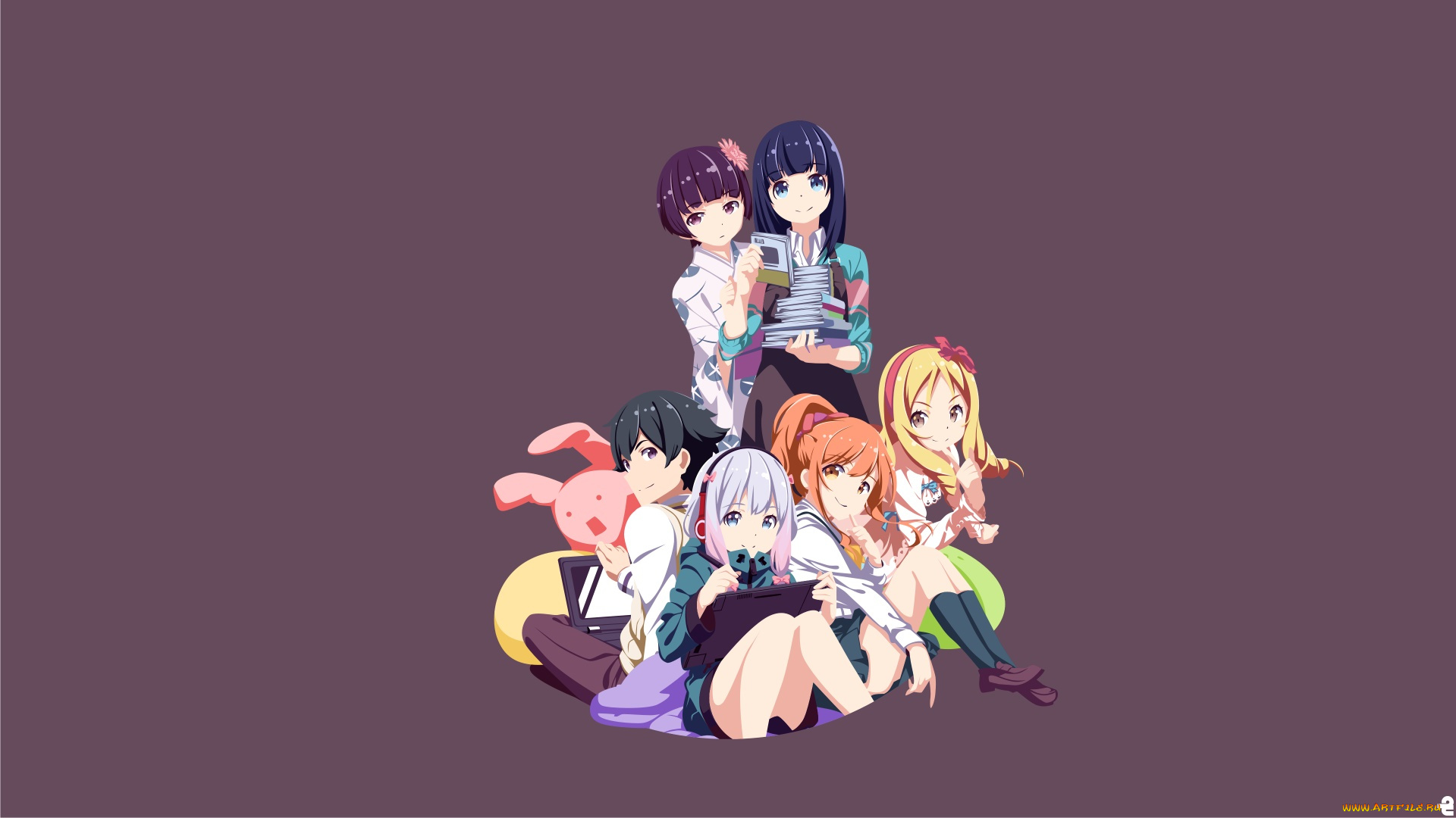 аниме, eromanga-sensei, девушки, взгляд, фон