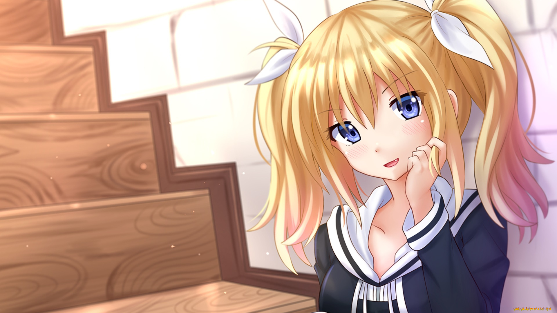 аниме, gabriel, dropout, девушка, взгляд, фон