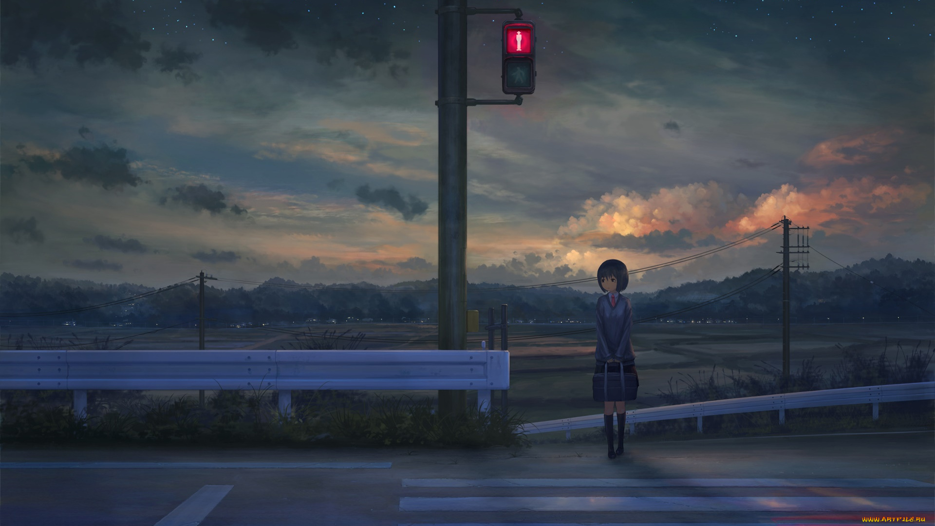 аниме, город, , улицы, , здания, фон, взгляд, девушка