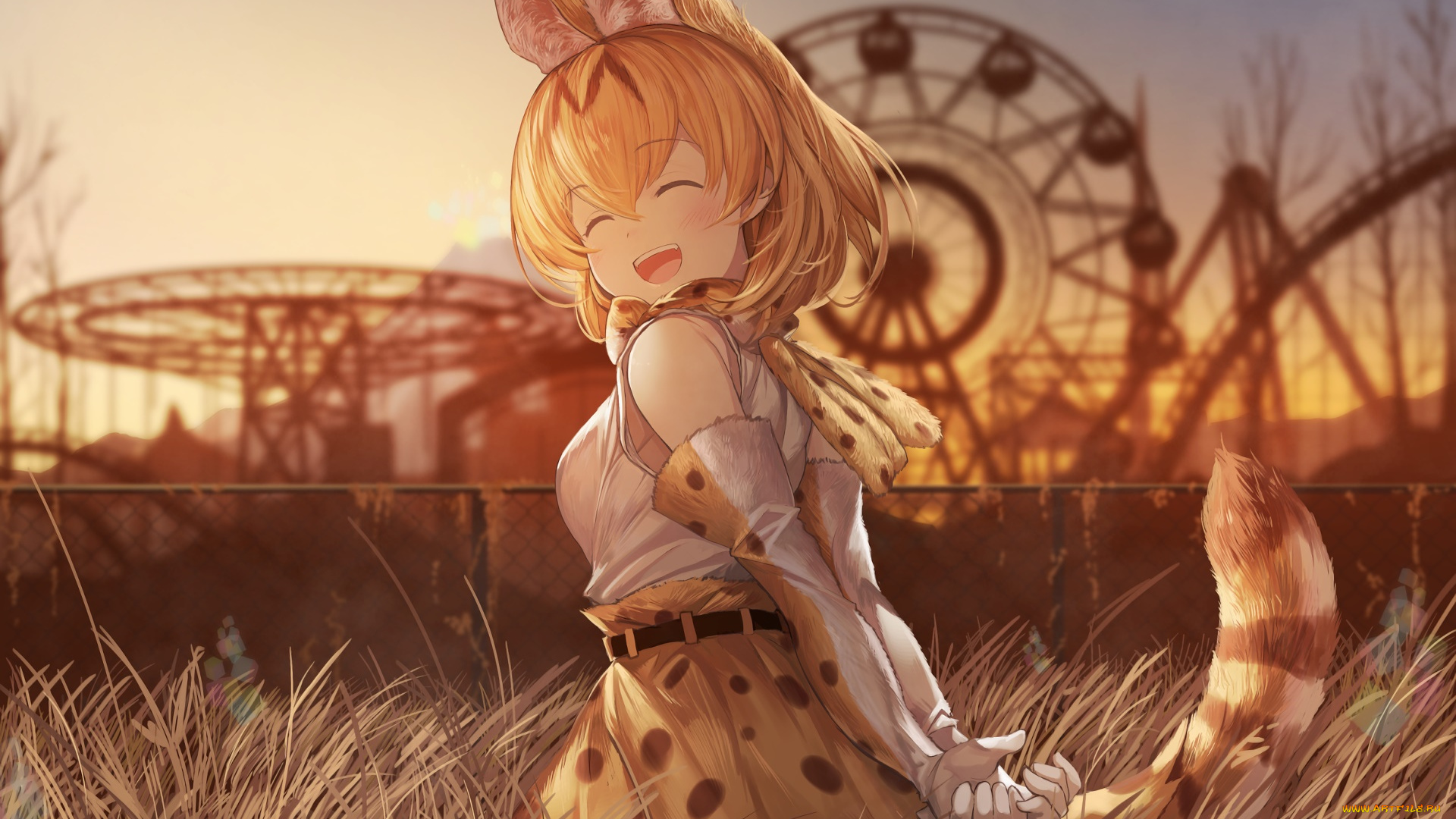 аниме, kemono, friends, фон, девушка, взгляд