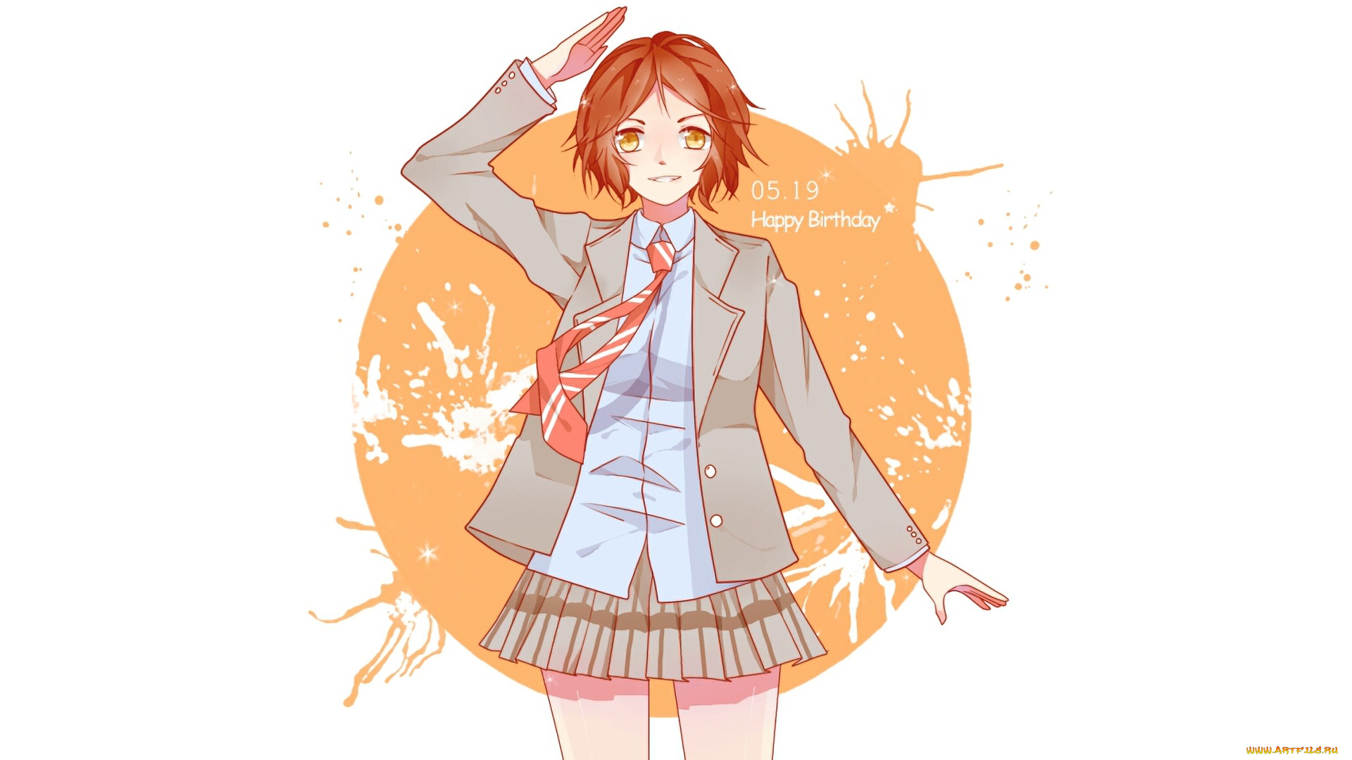 аниме, shigatsu, wa, kimi, no, uso, девушка, фон, взгляд