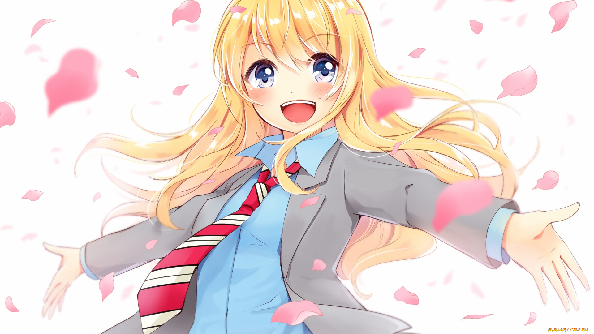 аниме, shigatsu, wa, kimi, no, uso, девушка, взгляд, фон