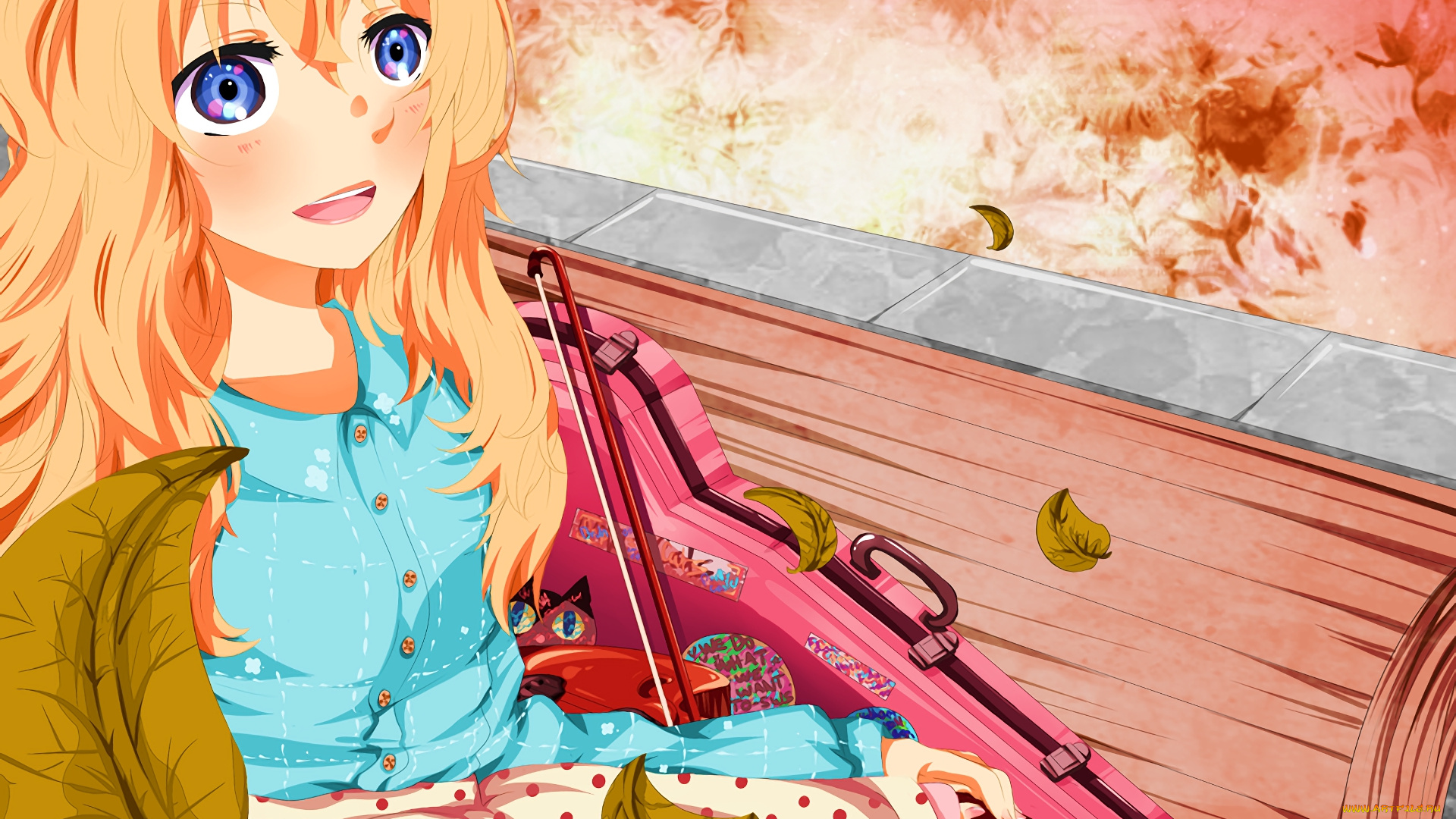 аниме, shigatsu, wa, kimi, no, uso, девушка, взгляд, фон