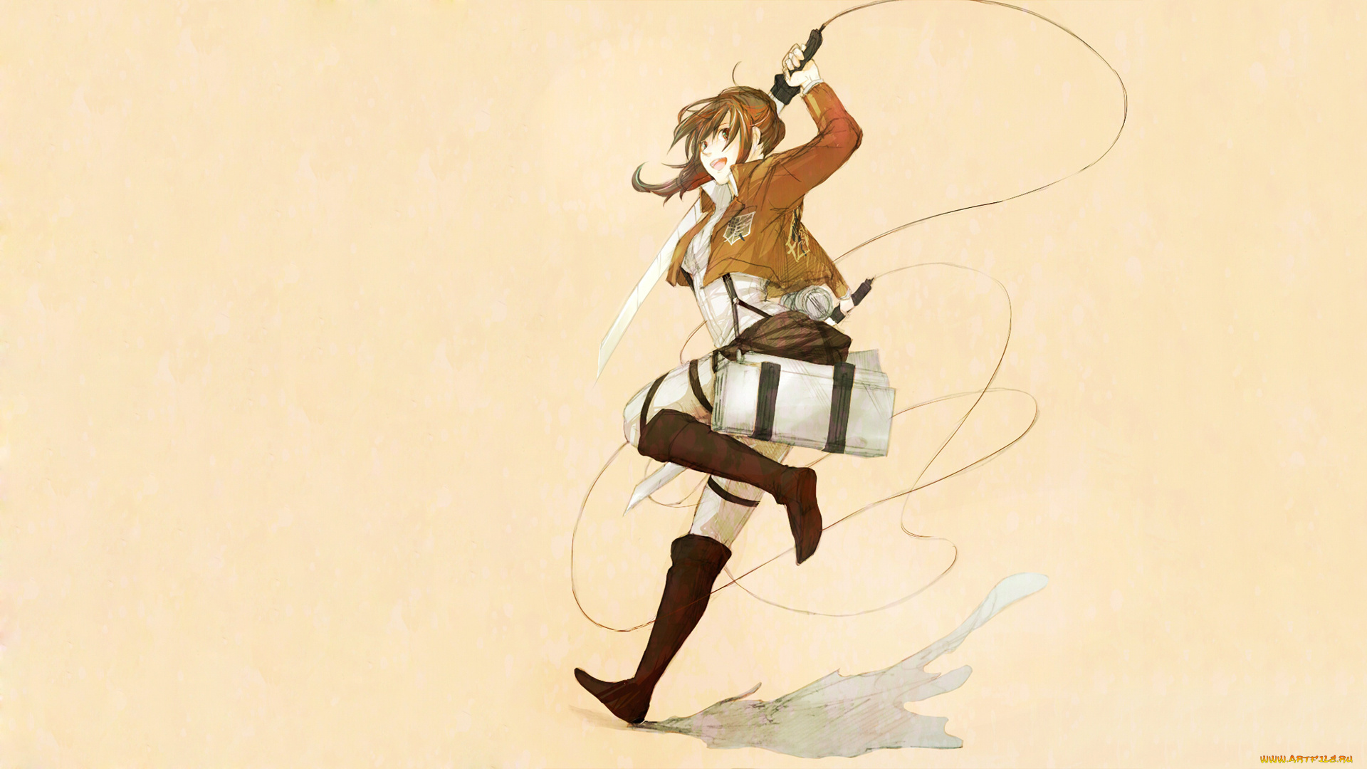 аниме, shingeki, no, kyojin, девушка, взгляд, фон