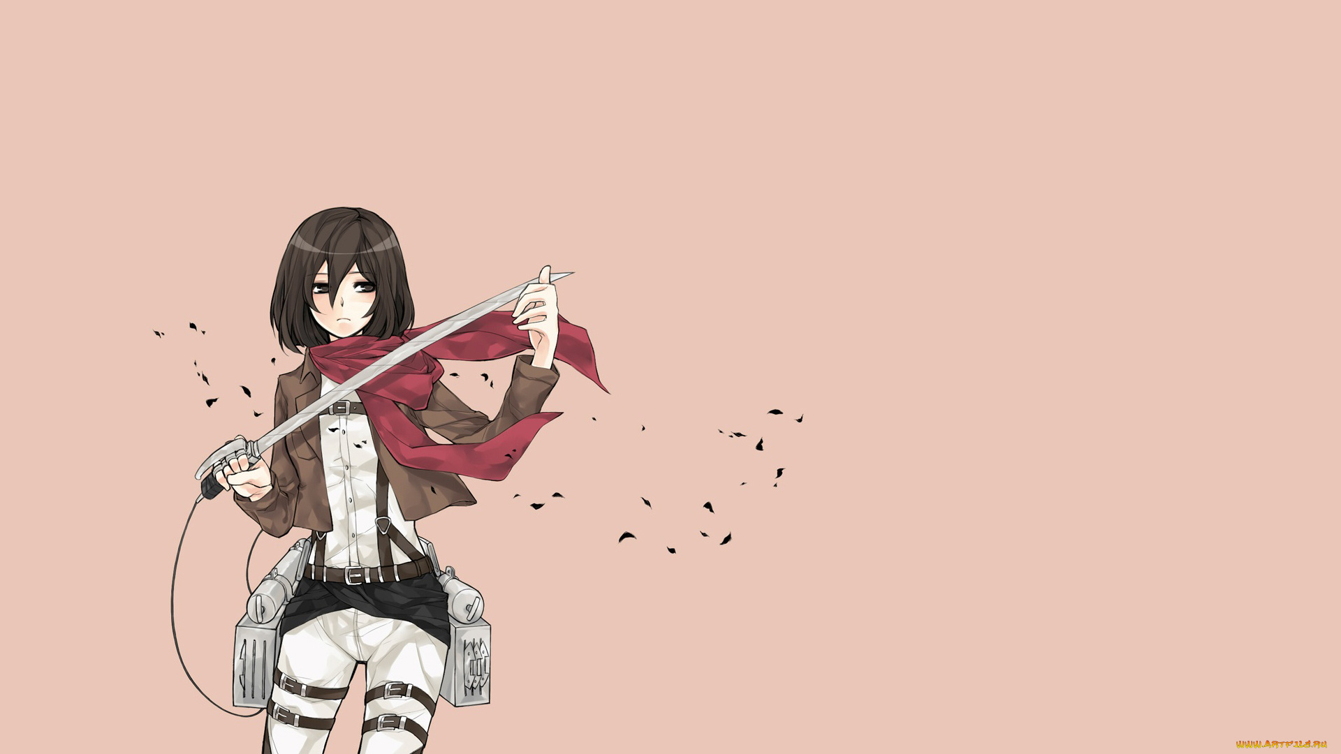 аниме, shingeki, no, kyojin, девушка, взгляд, фон