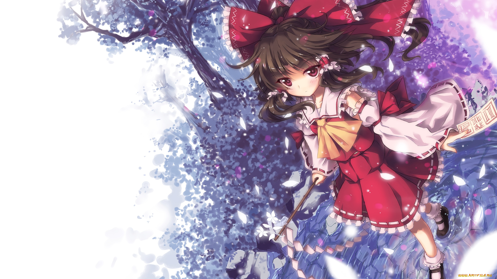 аниме, touhou, девушка, взгляд, фон