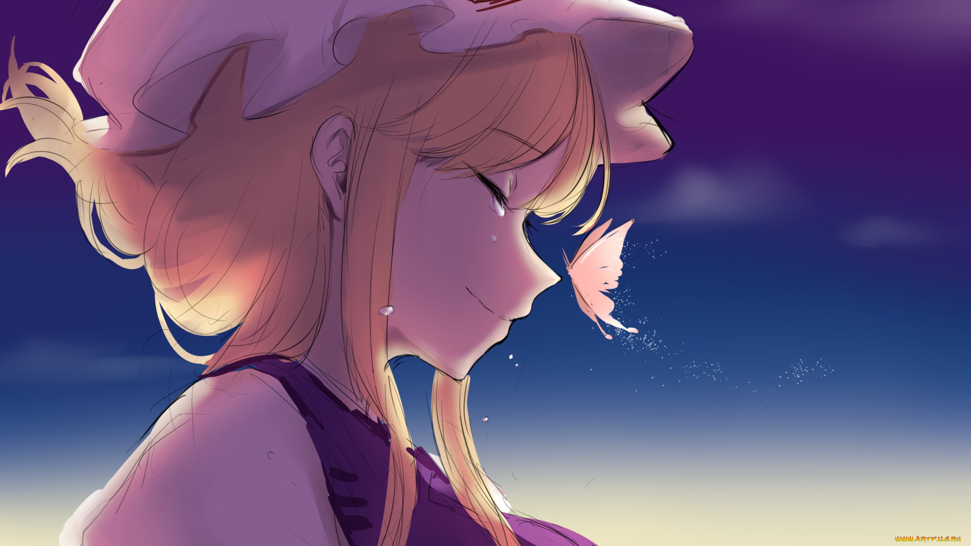 аниме, touhou, девушка, взгляд, фон