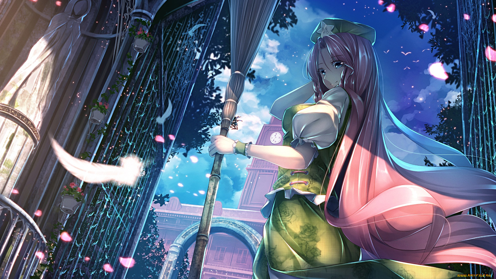 аниме, touhou, девушка, взгляд, фон