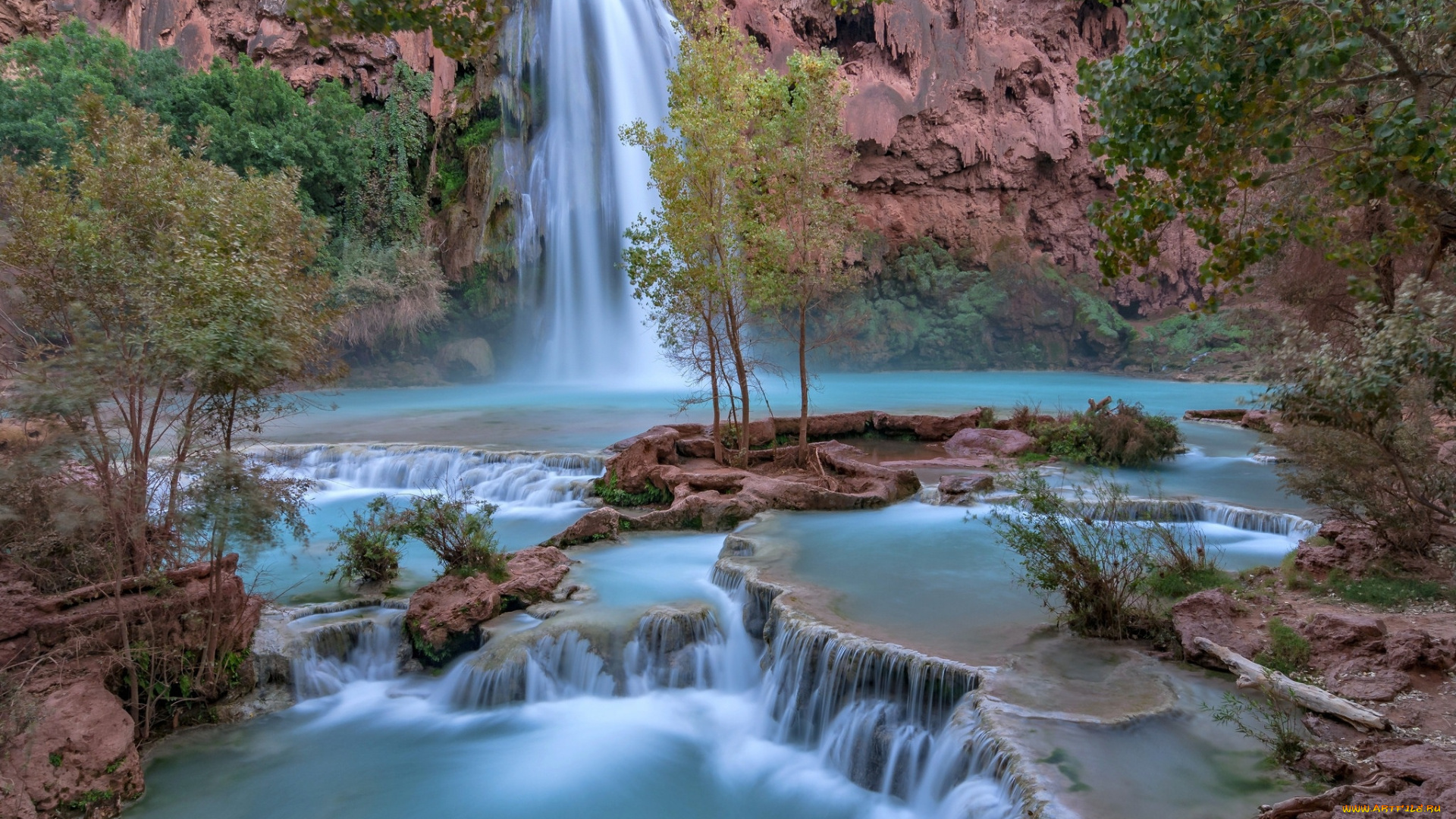 природа, водопады, скала, поток