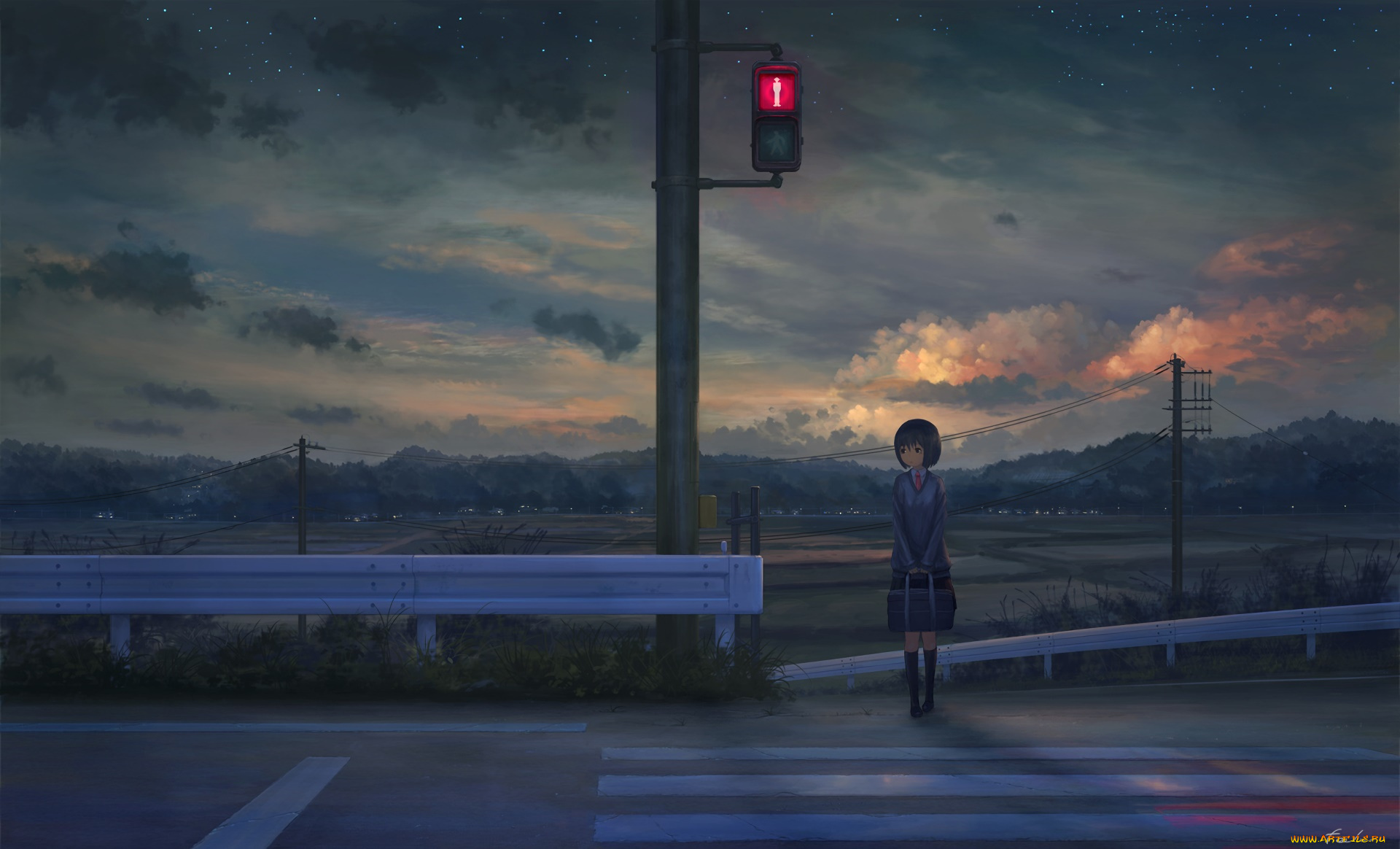 аниме, город, , улицы, , здания, фон, взгляд, девушка