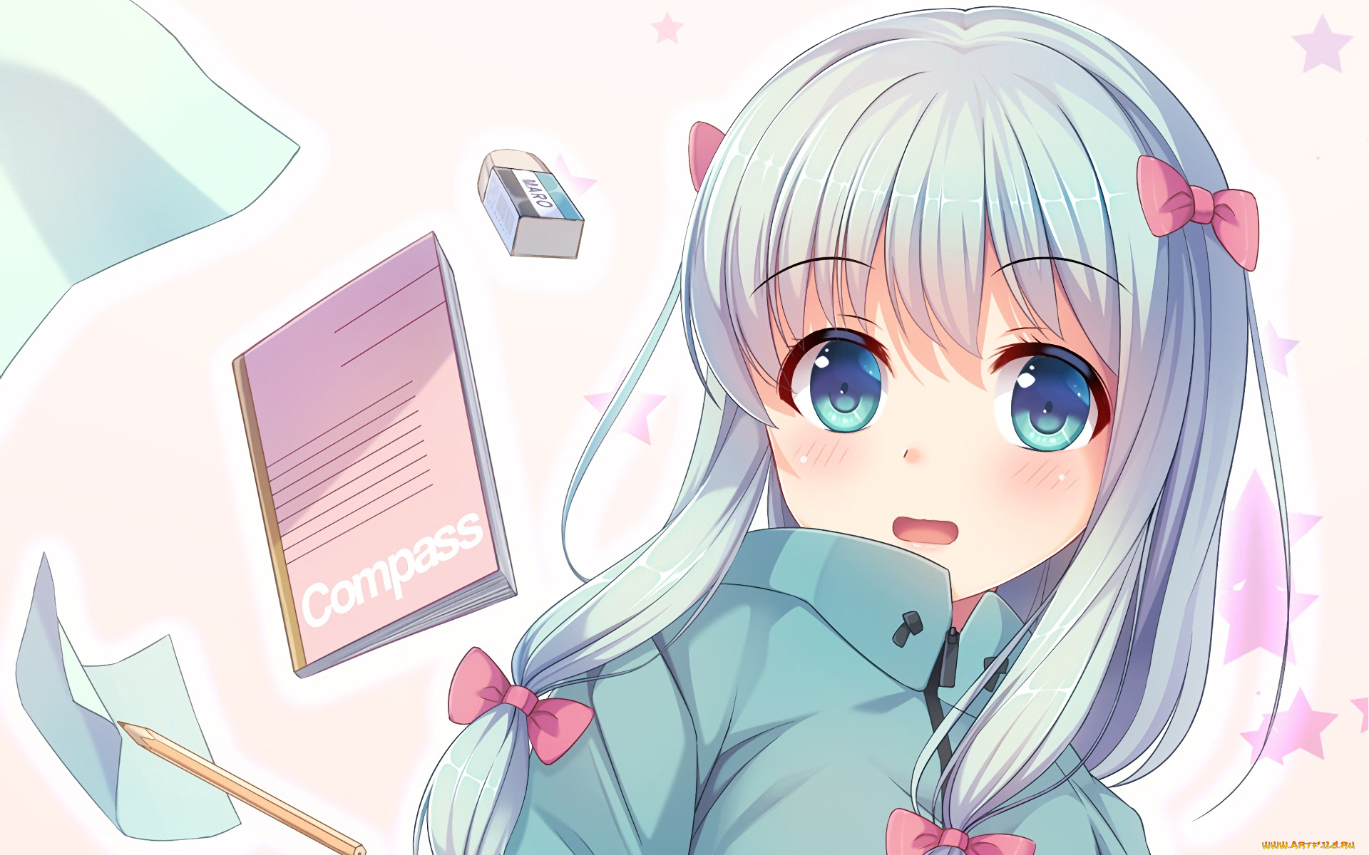 аниме, eromanga-sensei, девушка, взгляд, фон