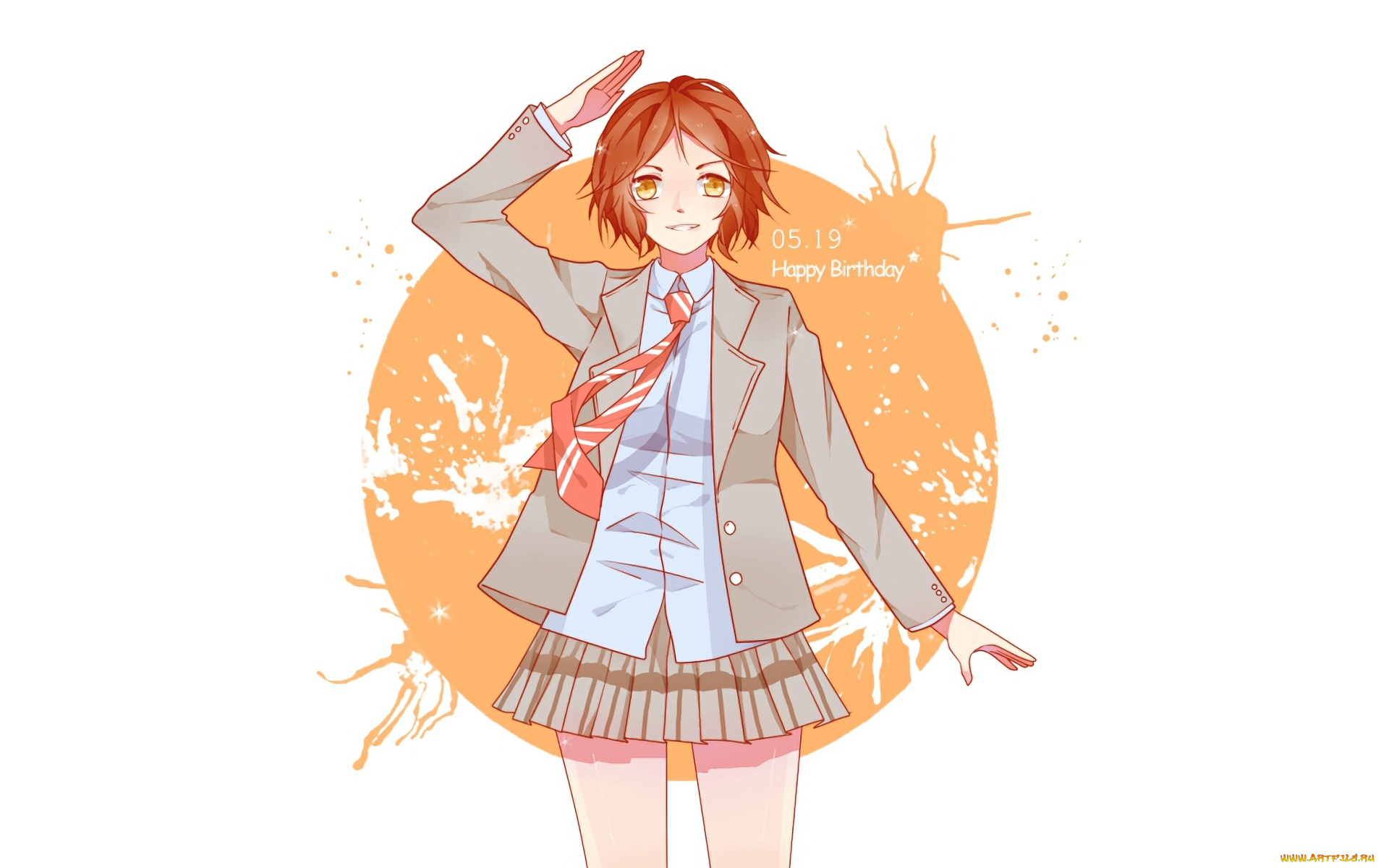 аниме, shigatsu, wa, kimi, no, uso, девушка, фон, взгляд