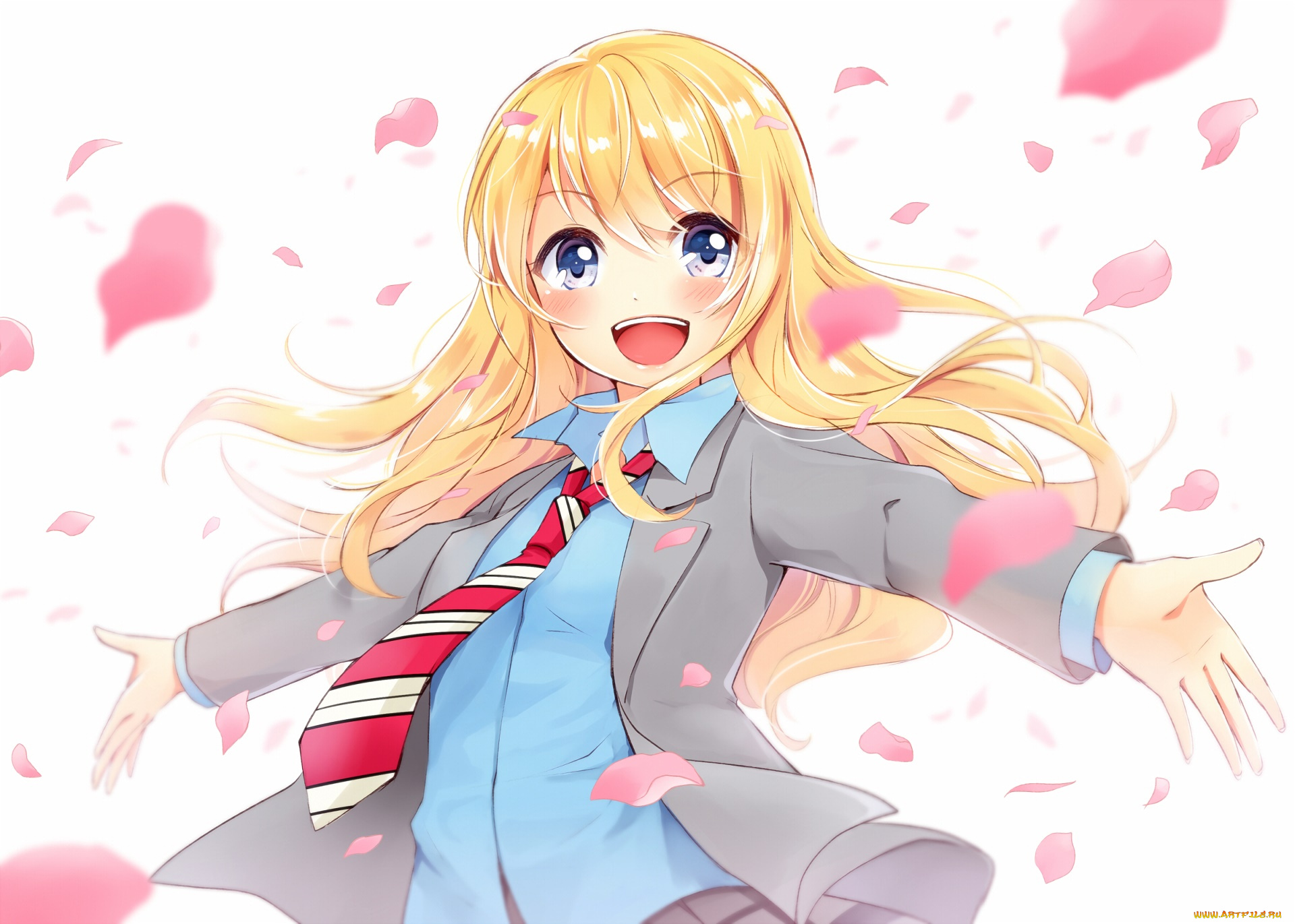 аниме, shigatsu, wa, kimi, no, uso, девушка, взгляд, фон