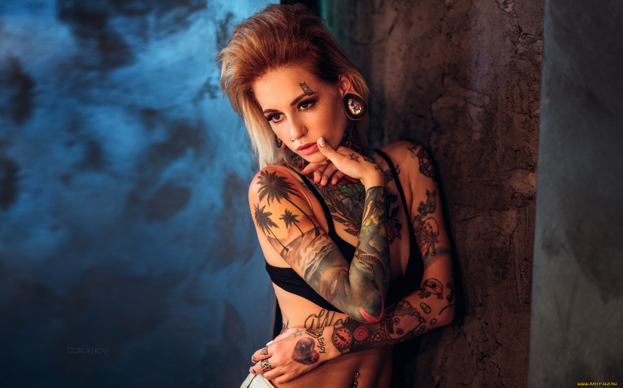 bantik, boy, девушки, тату, бельё, красивая, тело, татуировка, дреды