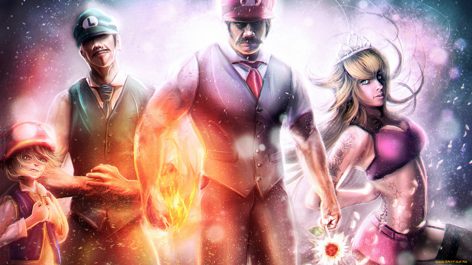 видео, игры, mario, party, 9, ребенок, девушка, мужчины, фон, взгляд