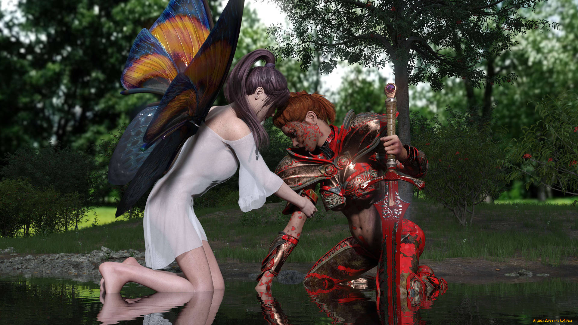 3д, графика, эльфы, , elves, девушка, фон, взгляд