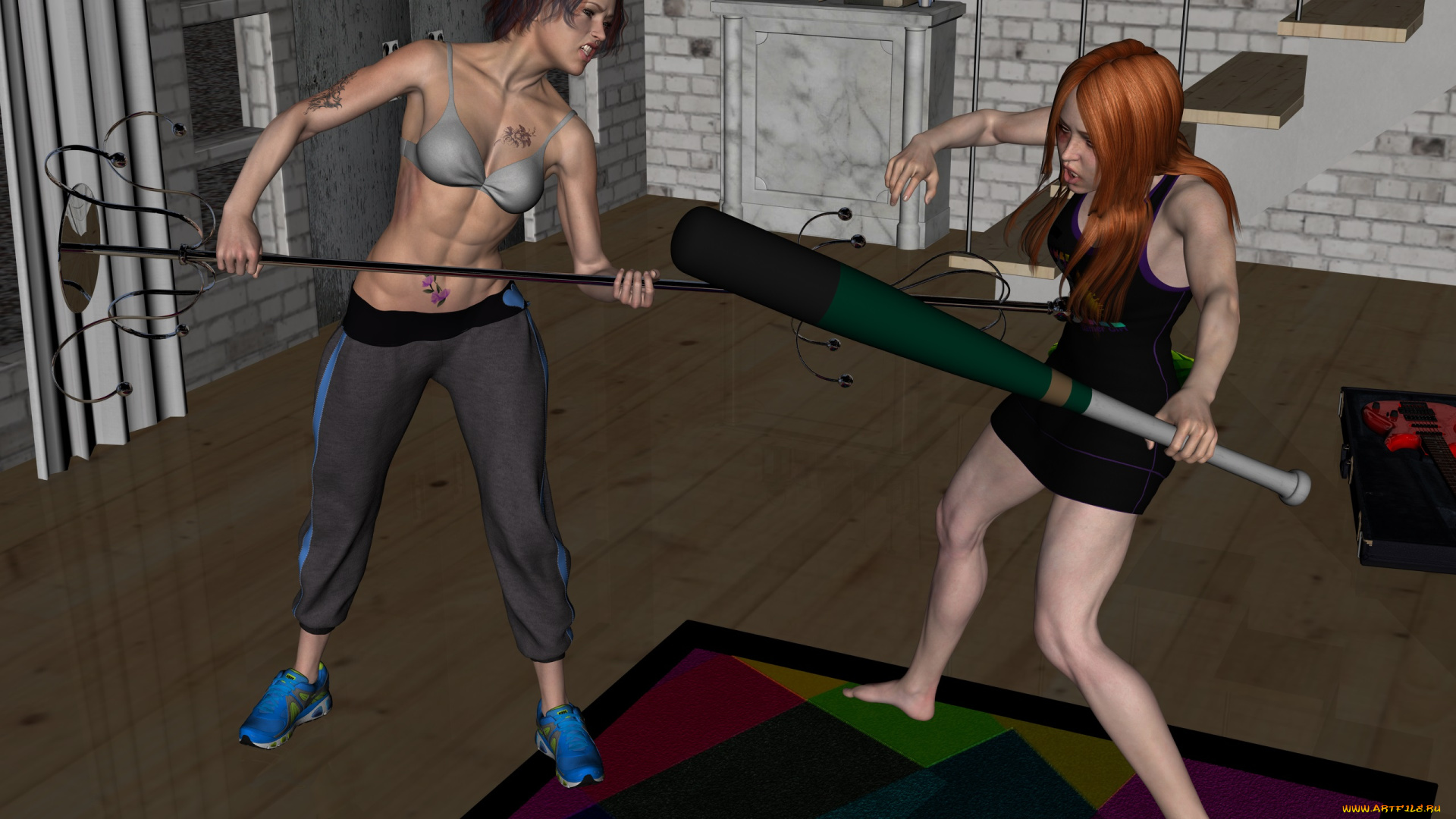 3д, графика, фантазия, , fantasy, борьба, фон, взгляд, девушки