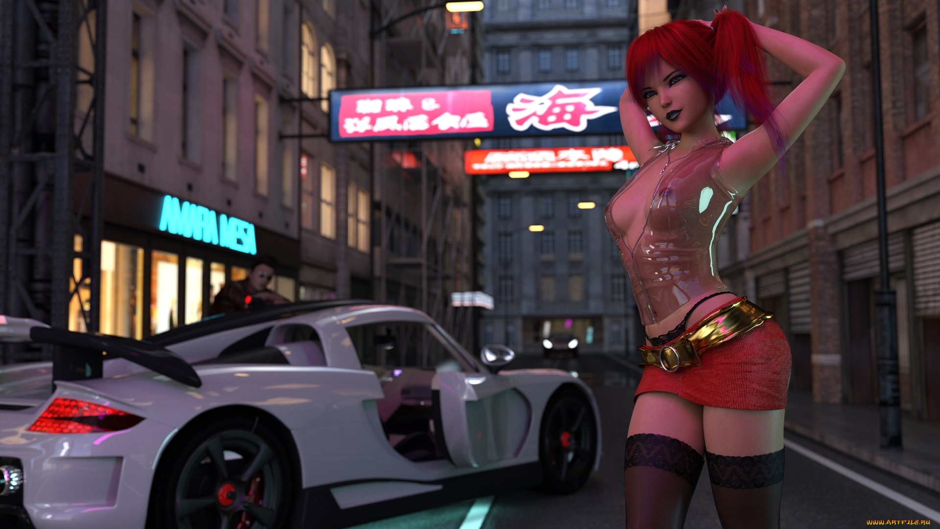 3д, графика, люди-авто, мото, , people-, car, , , moto, фон, взгляд, девушка