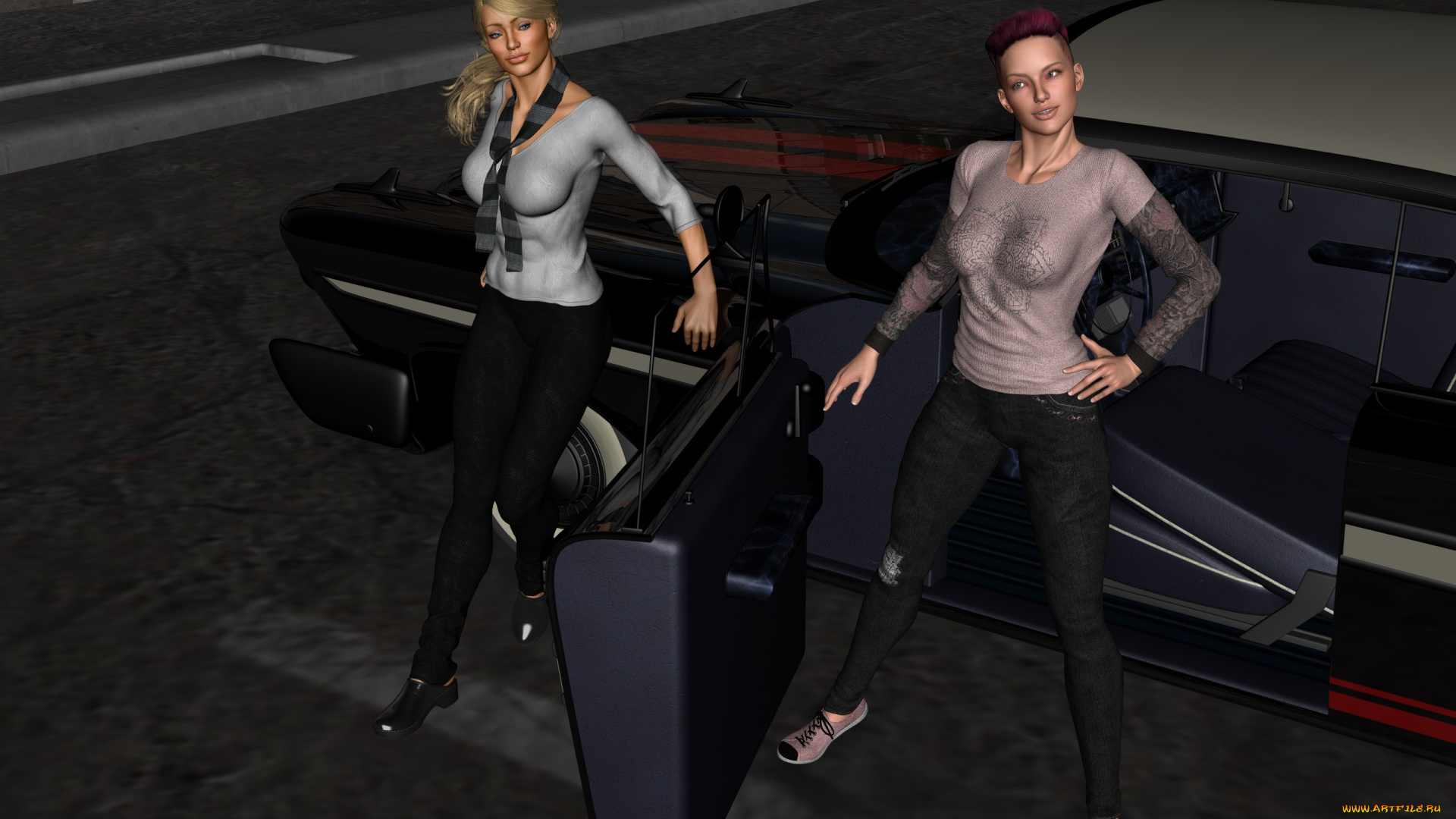 3д, графика, люди-авто, мото, , people-, car, , , moto, автомобиль, фон, взгляд, девушки