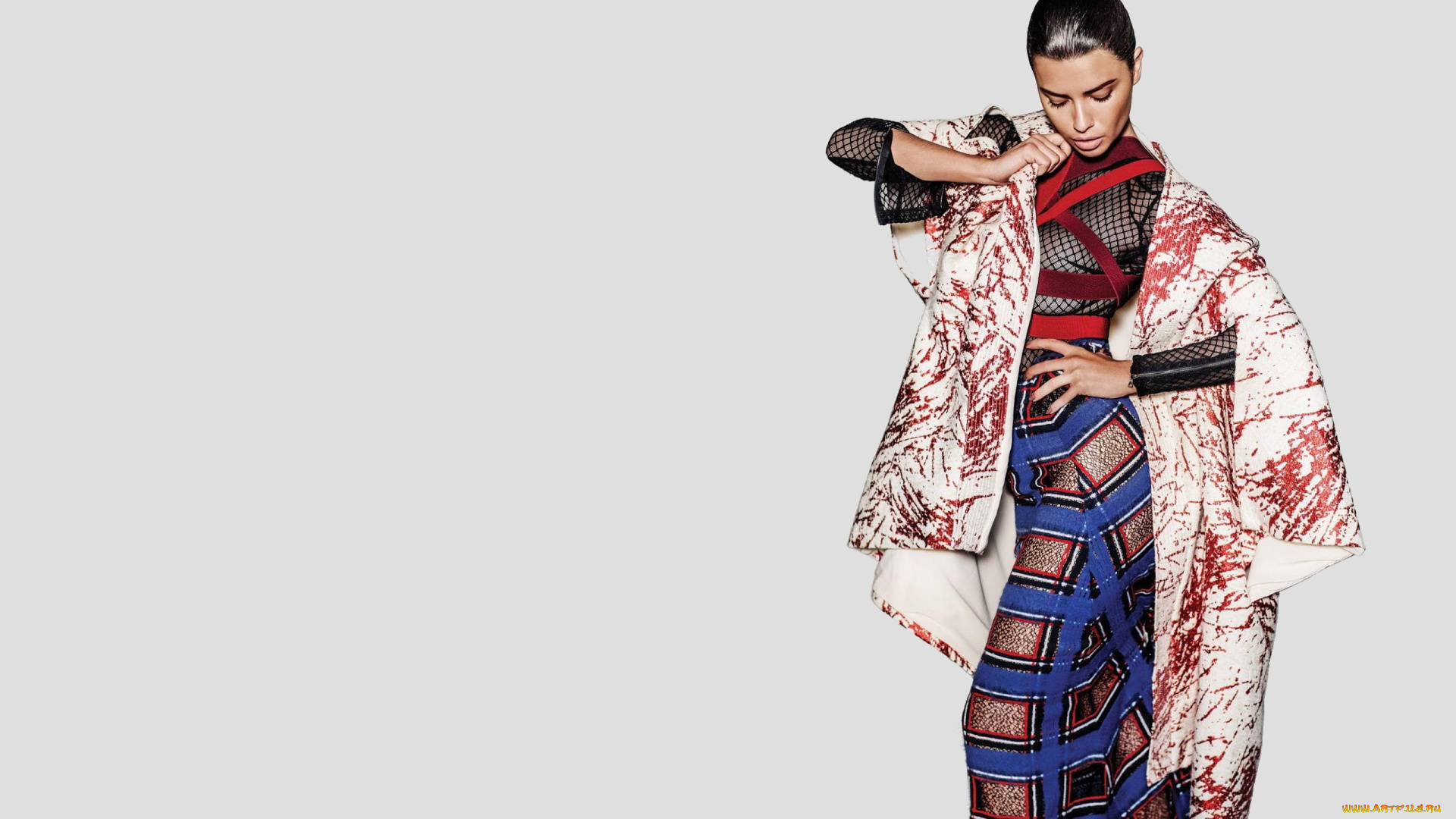 девушки, adriana, lima, юбка, свитер, пончо, брюнетка, модель